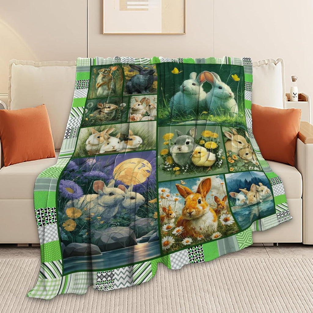 Bunny Throw Blanket Rabbit Bunny Stuff Gifts for Kids Girls Boys Adults Women Men Soft Cozy Warm Plush Fluffy Fuzzy Fleece Blanket 50''X60''
