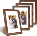 8x12 Picture Frame Set of 4, Made of Glass and Rustic Brown Wooden Frame - Display 6x8 Picture with Mat or 8 x 12 Poster Without Mat, 8 by 12 Photo for Wall or Tabletop