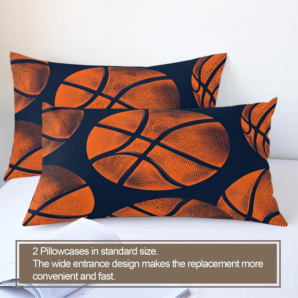 Basketball Duvet Cover Twin Size, Basketball Lover Bedding Set 2 Piece Kids and Adults Modern Sports Theme Comforter Cover and 1 Pillow Sham with Zipper Closure