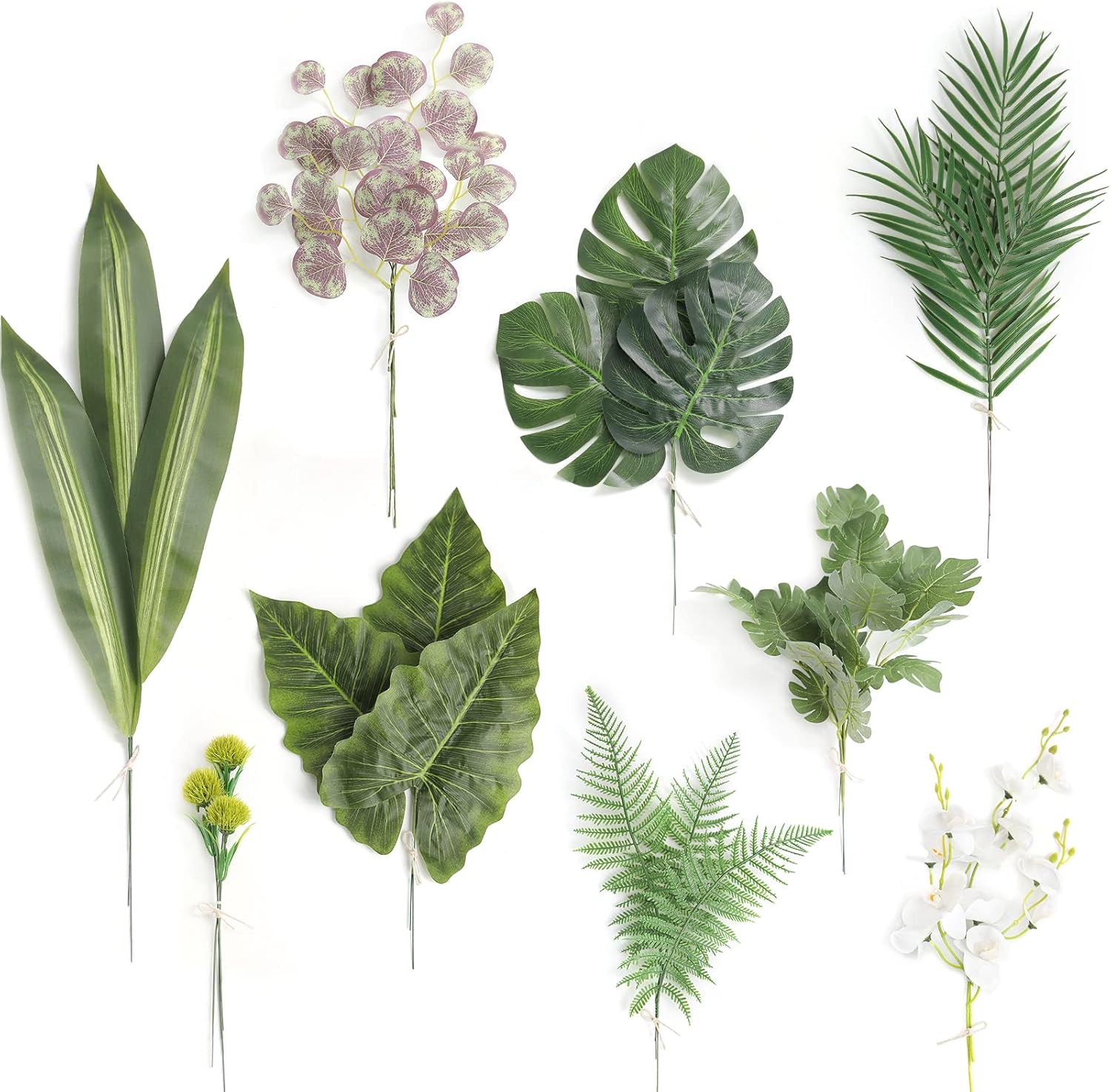 Serra Flora Artificial Greenery Spray Box Set(Pack of 30pcs) with 9 Kinds of Filler for Safari Jungle Hawaiian Luau Party Table Decoration Wedding Birthday Theme Party Decorations (Palm Leaves)
