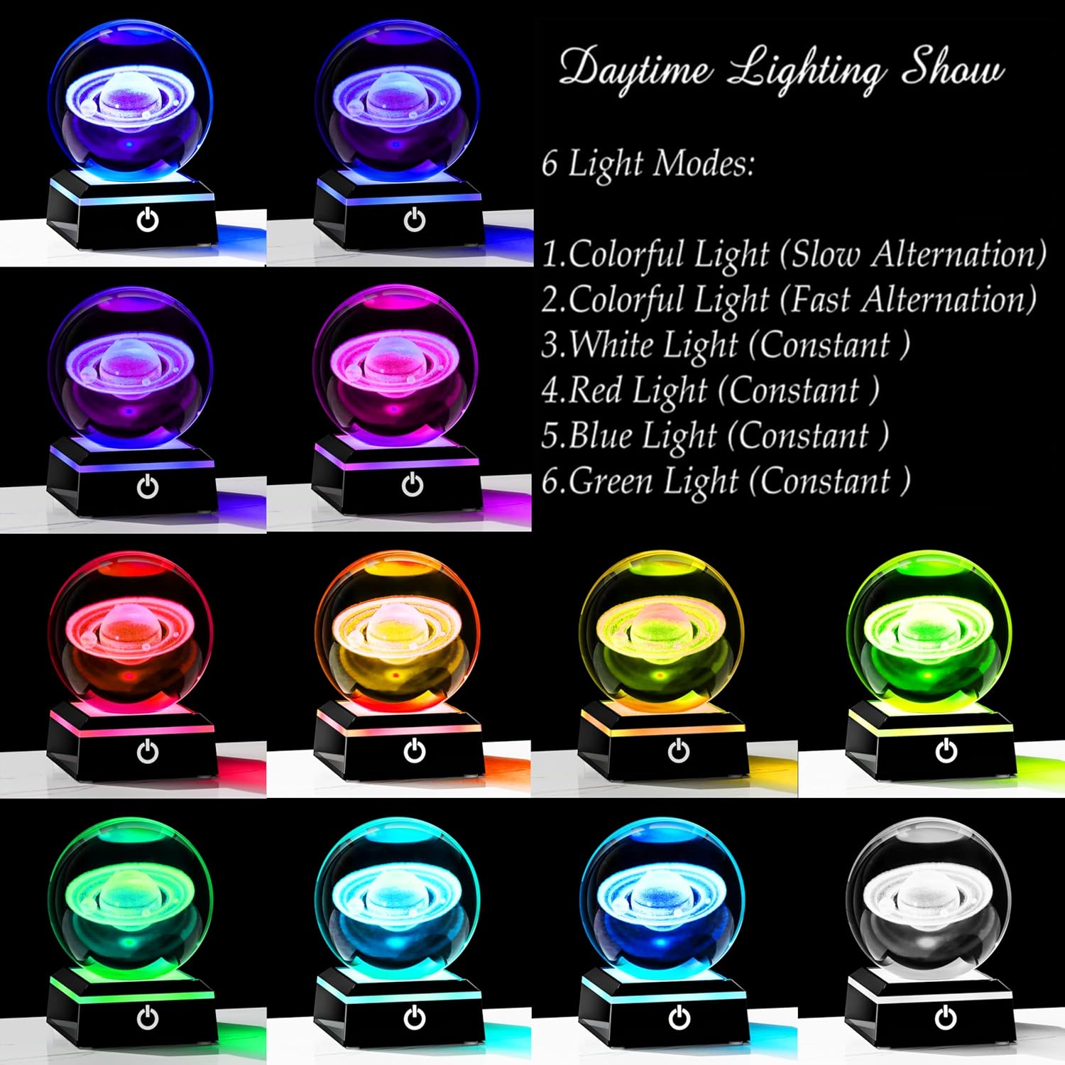Qianwei 3D Saturn Crystal Ball Night Light Laser Engraved Glass Planet Sphere Gifts Crystal Solar System Saturn Model Decor Space Astronomy Gift for Kids