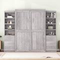 Full Murphy Bed with Bookcase Shelves and 6 Drawers,Metal & Pine Wood Folding Murphy Wall Bed Cabinet for Adults