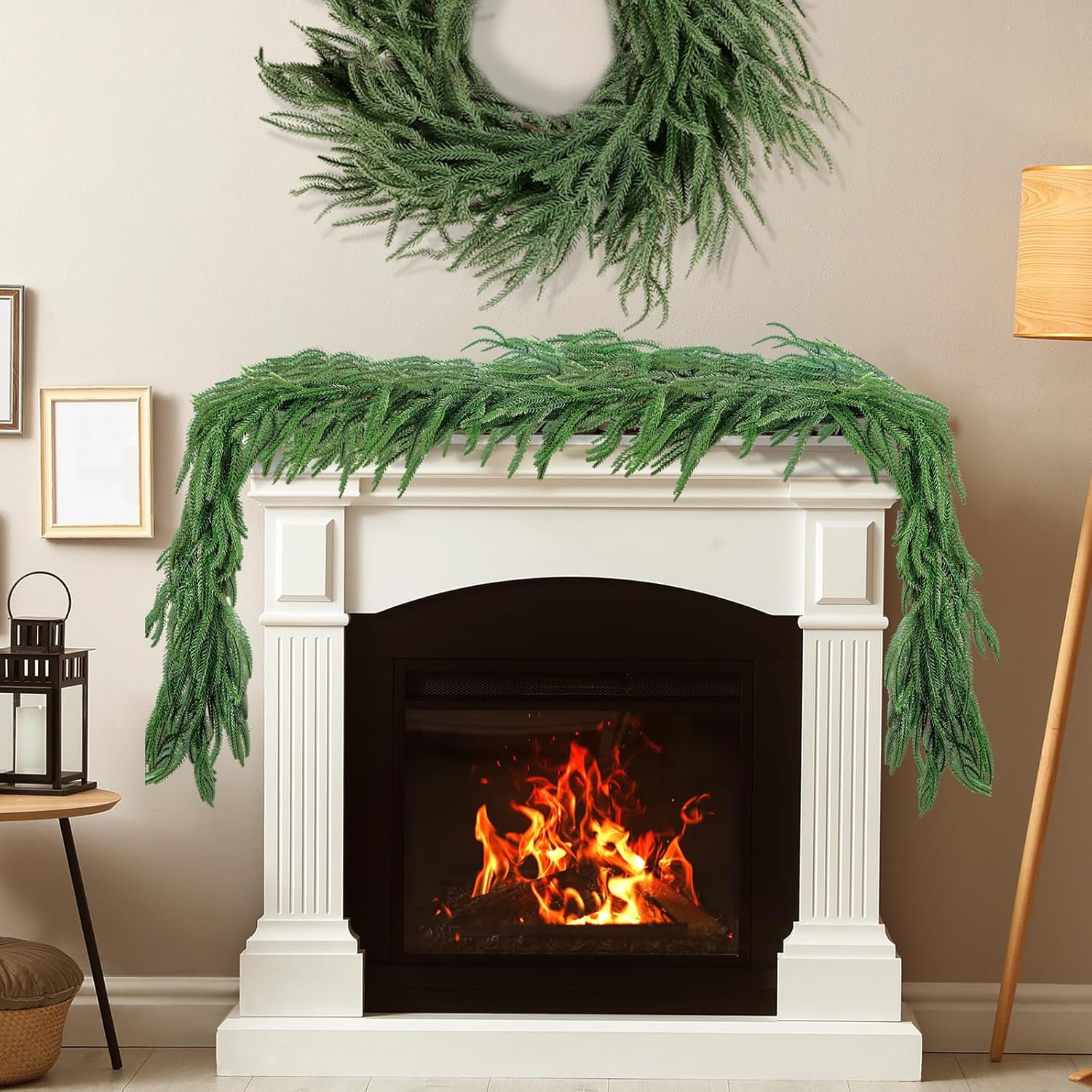 9 Ft Norfolk Pine Garland, Artificial Dense Christmas Garland Ornaments, Real Touch Greenery Garland for Fireplace, Stairs, Table, Mantle, Wall, Indoor, Outdoor Christmas Decorations
