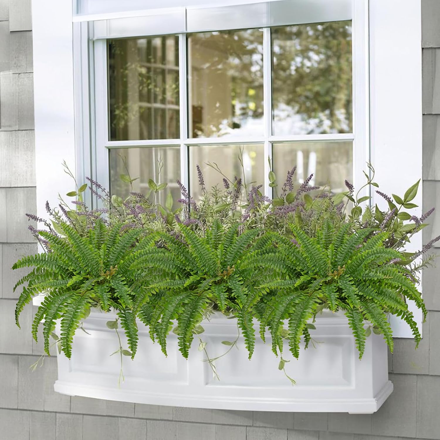 Ferns Artificial Plants 2 Pack Faux Ferns for Outdoor Planter Large Fake Ferns Look Real Artificial Ferns with 86 Fronds Hanging Boston Fern Fake Plant Shrubs for Home Farmhouse Garden Porch Decor