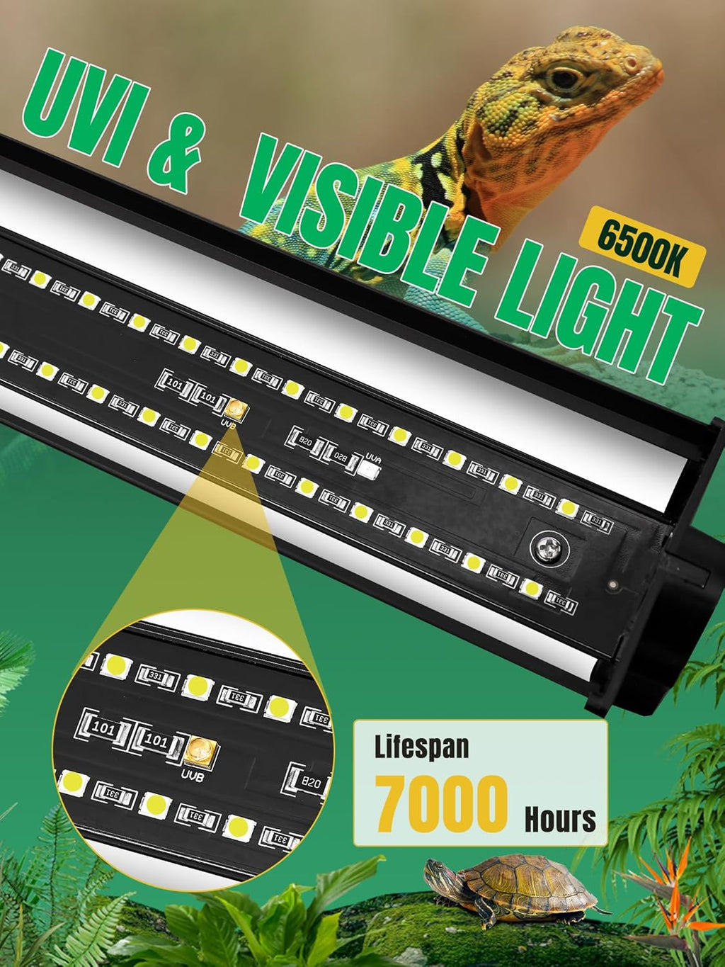 LED UVB Light for Reptiles, 15W 16-Inch Reptile LED Light for Bearded Dragon Lizard Gecko Snake Turtle, Aluminum UVA UVB Lamp Fixture Controller with Dimming and 4 UVI Modes