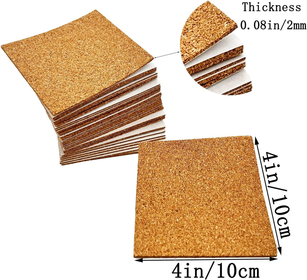 50 Pcs Self Adhesive Cork Squares, MYYZMY 4 x 4 Inch Cork Backing Sheets, 2mm Thick