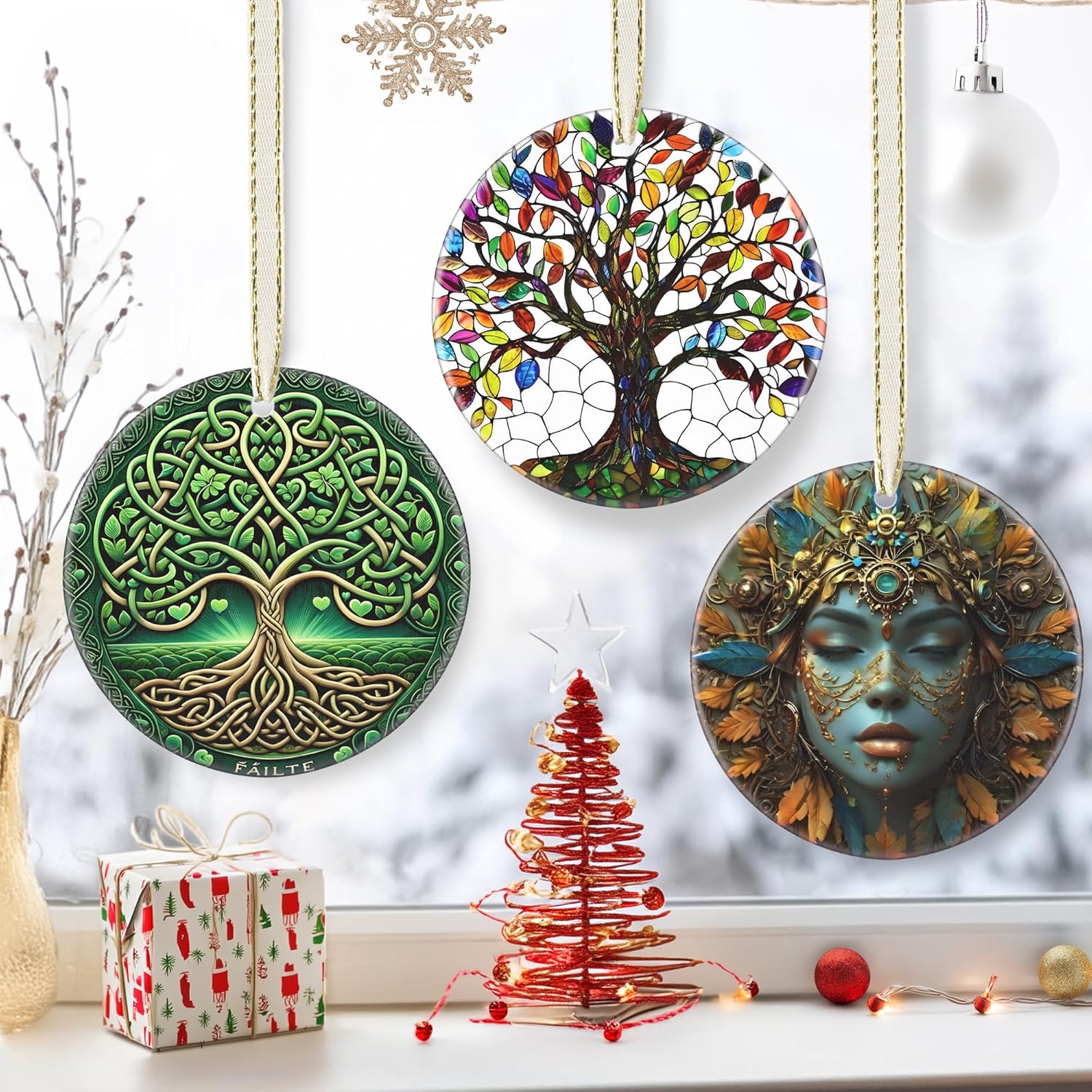 3.5 Inch Ceramic Christmas Tree Ornament, Tree of Life Christmas Ornaments, Heirloom Keepsake, Gift Exchange, Gift Idea, Bauble Present