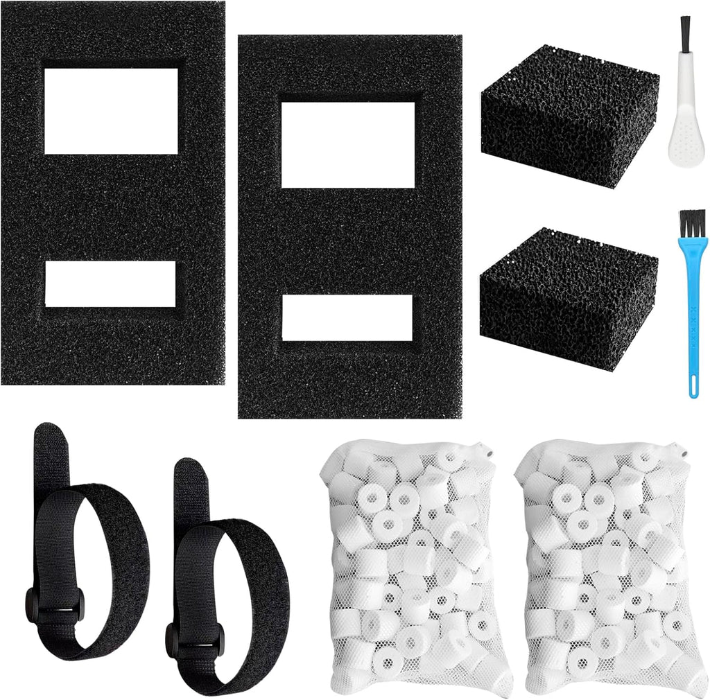 Aquarium Filter Media Replacement Compatible with Fluval Flex (15 Gal) Desktop Aquarium,2 A1375 Foam Filter, 2 Carbon Filter Refills, 2 Ceramic Rings and 2 Filter Cord