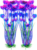 AQUANEAT Artificial Fish Tank Plants, Plastic Aquarium Accessories Large, 15.5 inch Purple Decorations, 2pcs