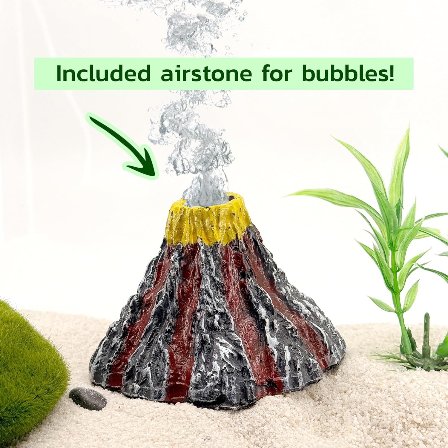 CTWPets Aquarium Volcano Ornament with Bubbler, 2.6 x 4 inches, Fish Tank Decoration with Air Stone and Tubing