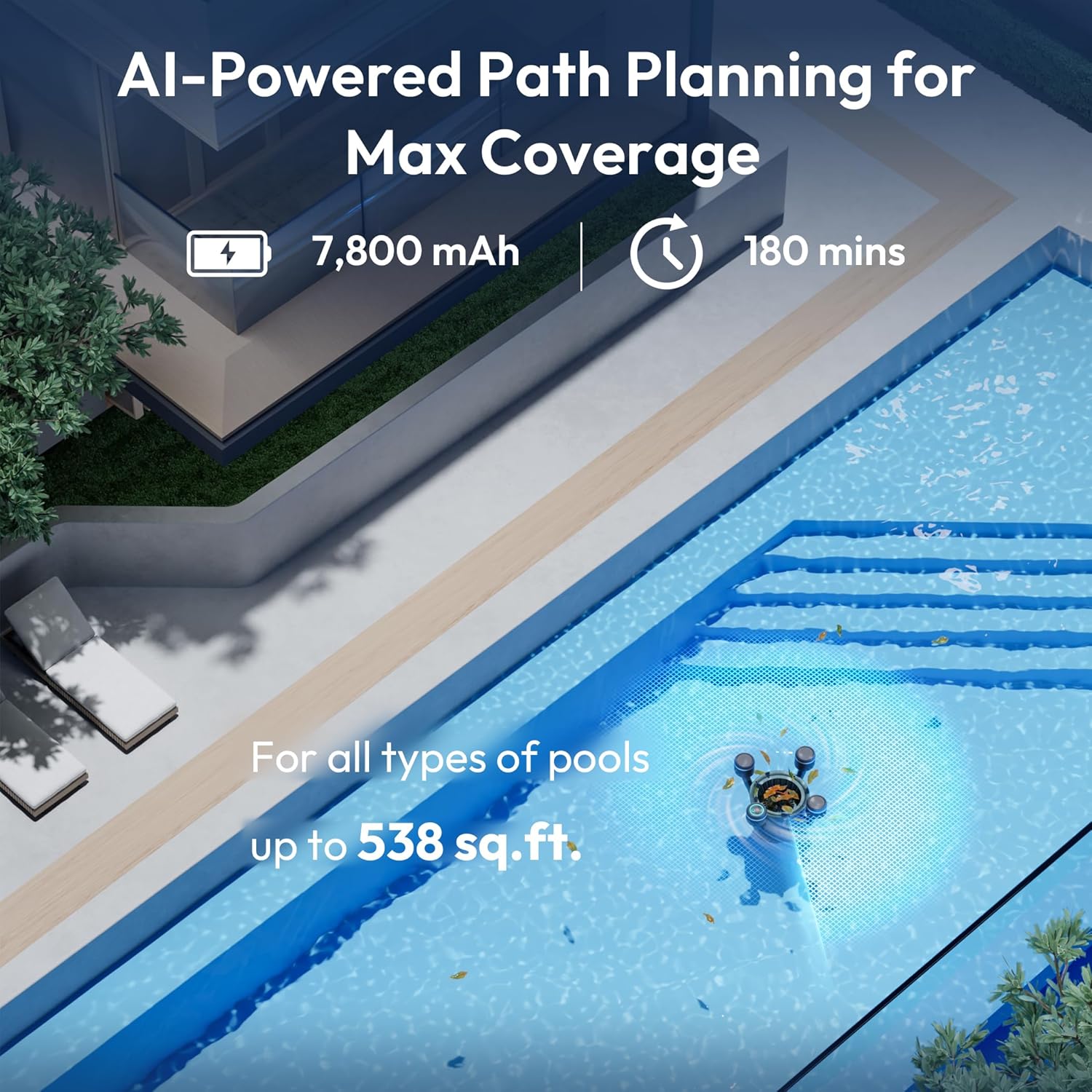 F10 Robotic Surface Skimmer, Pool Cleaner with Powerful Suction, Dual Motor, 5L Filter, Dual Cleaning Modes, Smart App Control, One-Tap Docking, LED, AI Navigation, for Pools up to 538 Sq.Ft.
