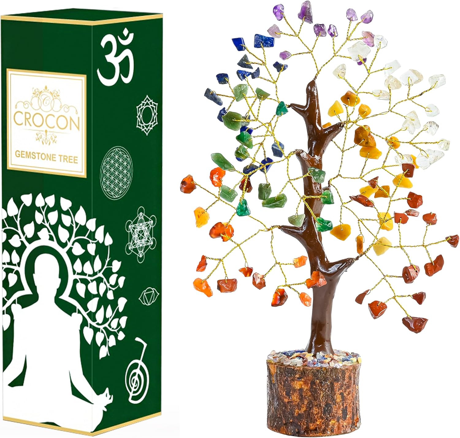 Crocon 7 Chakra Crystal Tree of Life D�cor Bonsai Tree Meditation Office Desk Decor Healing Crystals Stones for Birthday Gifts for Women House Warming Gifts New Home Decoration Present Sister Mom