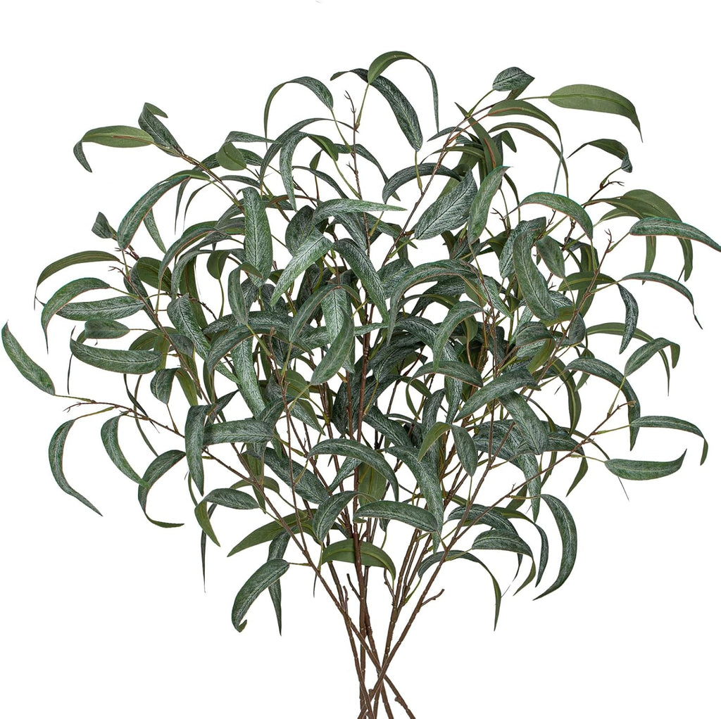 Faux Eucalyptus Stems - 34' Long Fake Salix Leaves 6 Pcs Artificial Greenery Stems for DIY Bouquet Arrangements, Centerpieces, Shower Decorations