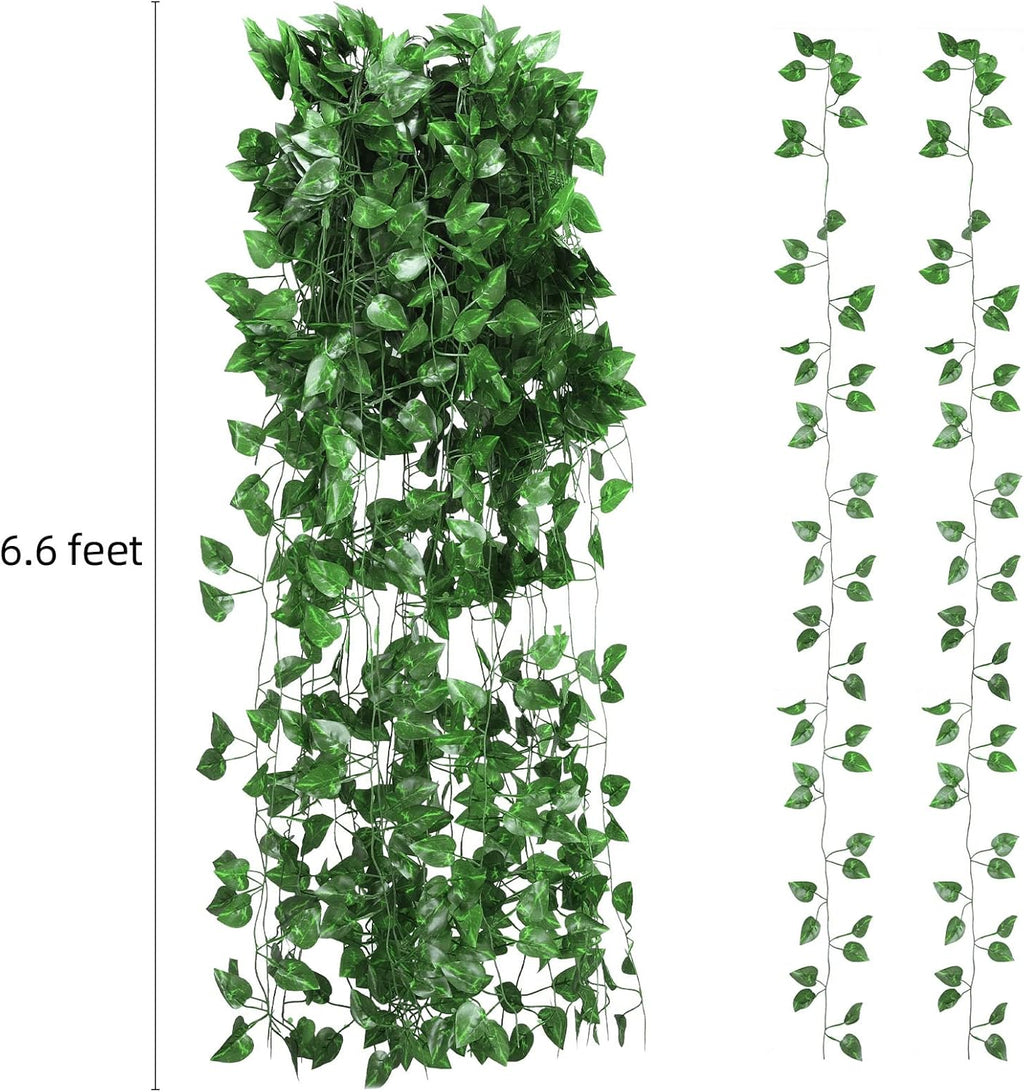Tbestmax 315 Feet 48 Pack Artificial Ivy Leaf Plants, Green Vine Leaves, Greenery Hanging Garland, Fake Foliage Flowers for Home Kitchen Garden Office Wedding Wall Decor