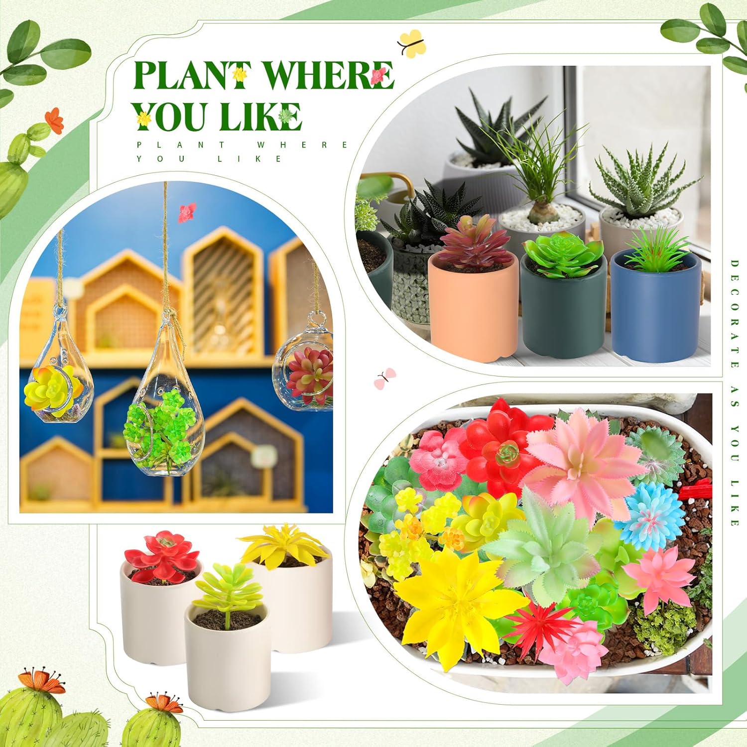 WILLBOND 38 Pcs Christmas Mini Artificial Succulents Small Fake Succulent Plants Faux Assorted Unpotted Realistic Plastic Flowers Picks Stem for DIY Crafting Greenery Garden Home Decor(Colorful Style)
