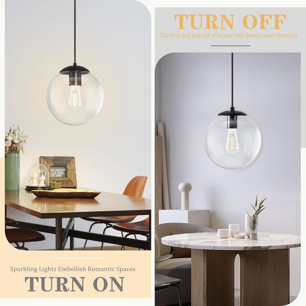 KoKo&Yukina 10" Globe Pendant Light Black Plug in Pendant Light Adjustable Hanging Lights with Plug in Cord Matte Black Finished with Clear Glass Lampshade for Bedroom Kitchen Island（Bulb Included）