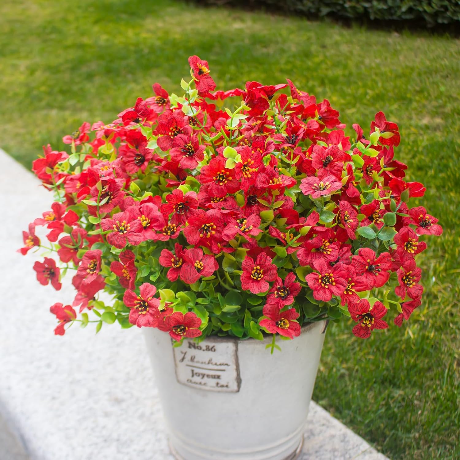 Red Artificial Outdoor Flowers 12 Bundles Silk Fake Daisy Plants Outside Realistic Garden Decor for Patio, Yard, and Landscaping (Red Daisy)