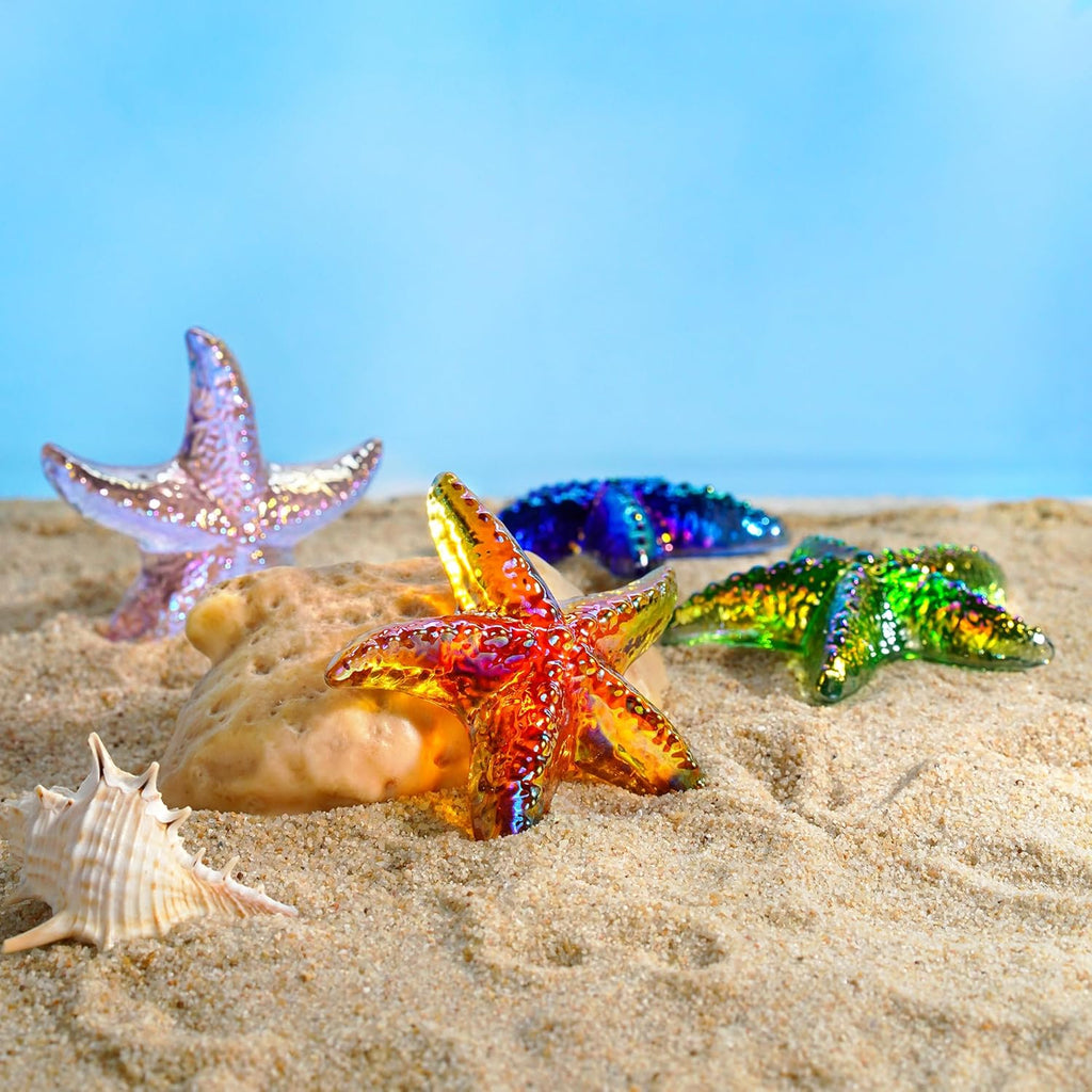 H&D HYALINE & DORA Amber Blown Glass Starfish Figurine Miniature Ocean Animals Collectible Figurine Tiny Glass Starfish for Tables, Desks Home Decor