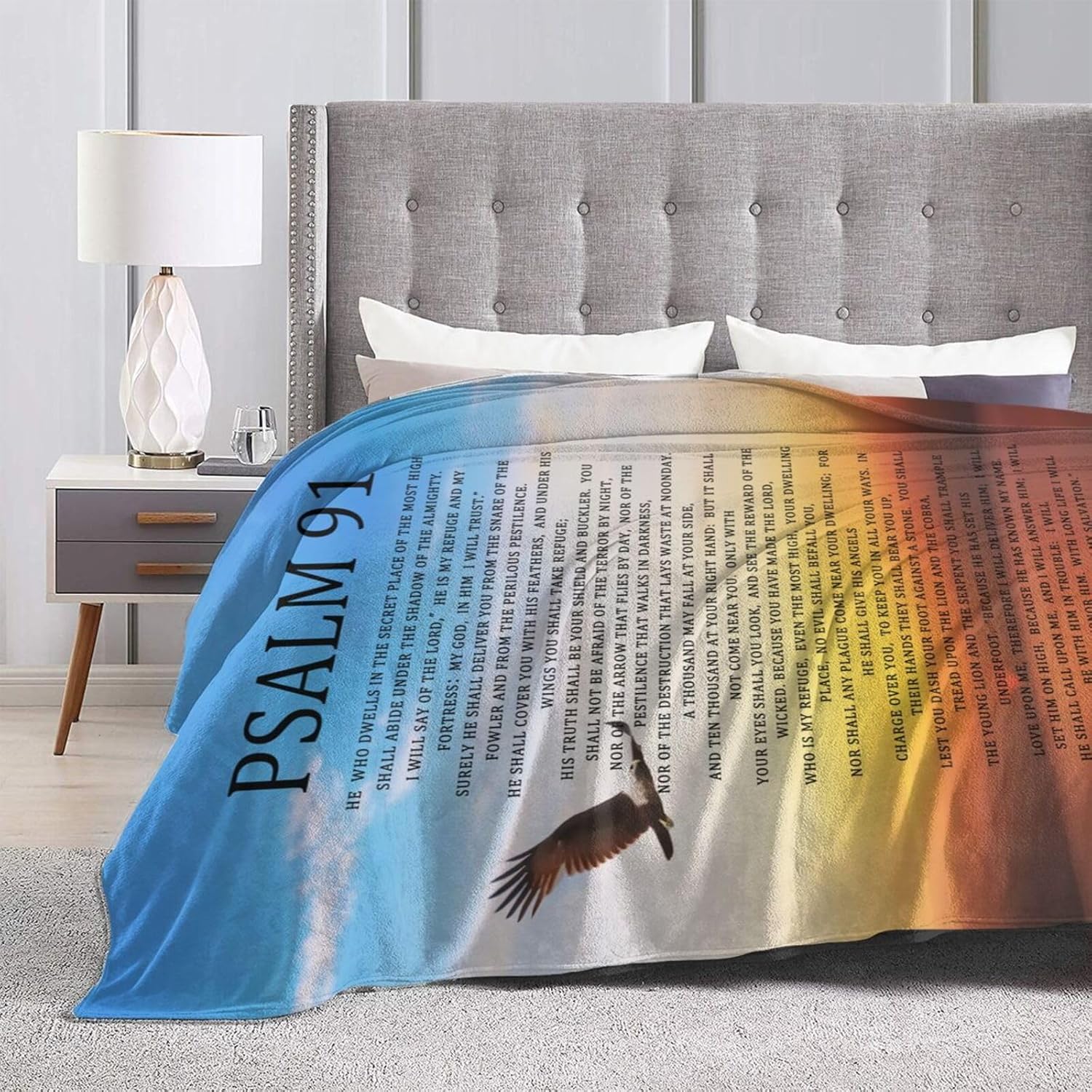 Psalm 91 Blanket Psalm 91 Throw Blanket Eagle Flannel Stuff Merch Cozy Decor Fleece Plush Fuzzy Warm Soft Lightweight Bedding Gifts for Girls Women Men Boy Couch Sofa 80"X60"