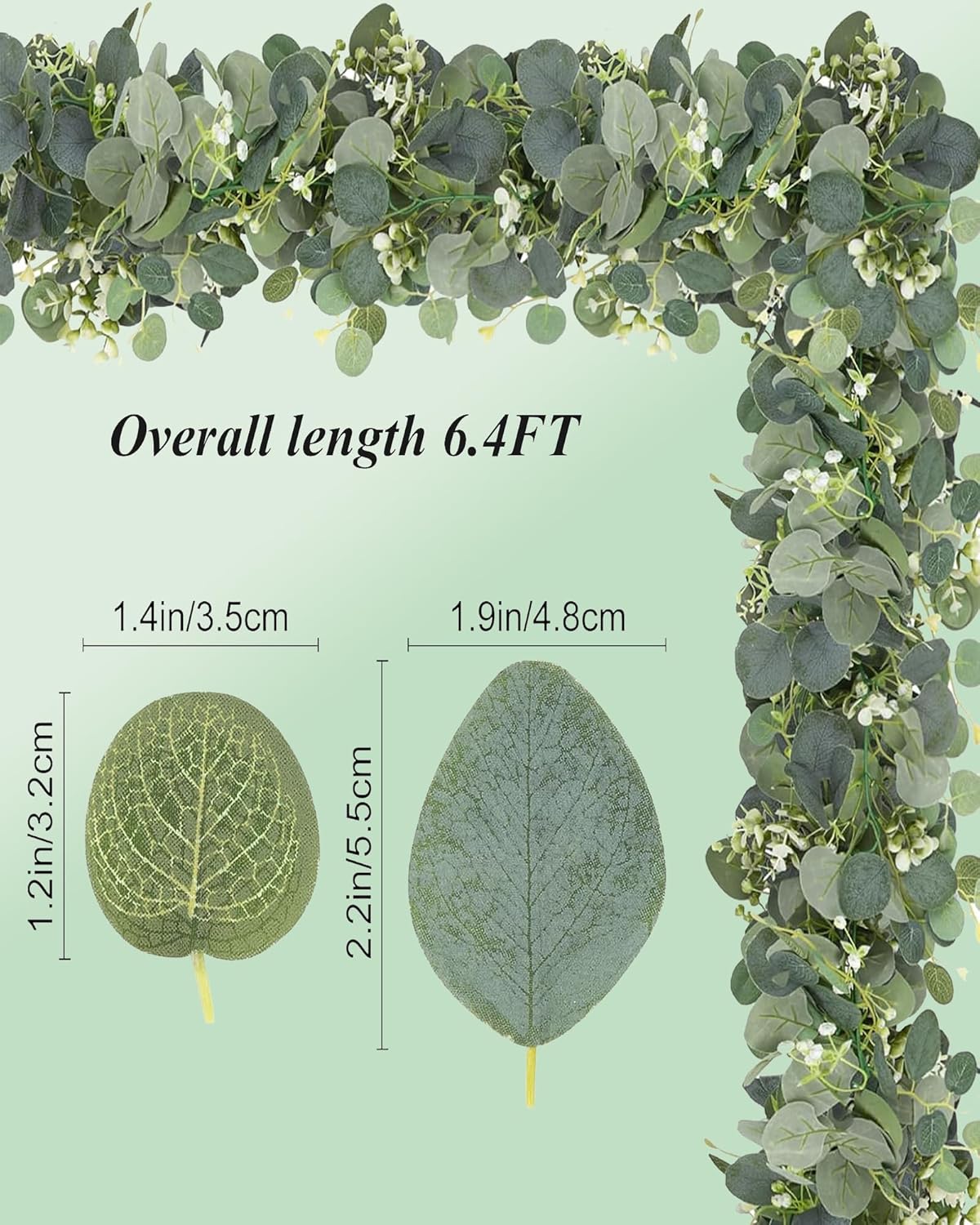 Eucalyptus Garland 6FT Artificial Ivy Greenery Fake Silver Dollar Eucalyptus Leaves Vines Table Decor Green Vine Spring Artificial Vines for Home Mantle Party Decor Indoor/Outdoor (1)