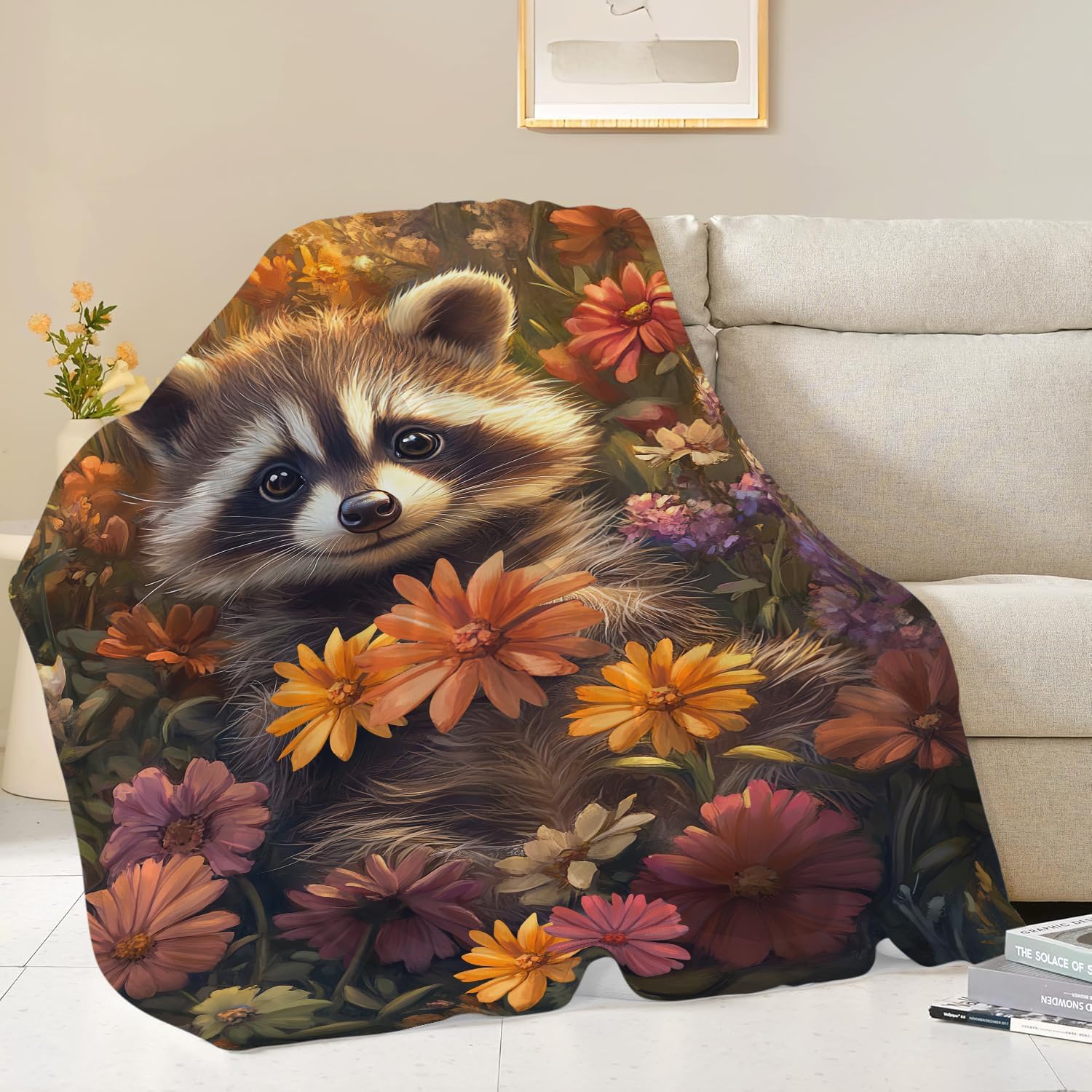 Raccoon Blanket Cute Cartoon Raccoon Throw Blanket Gifts for Girls Women Kids Boys Adults Men Super Soft Cozy Plush Fluffy Fuzzy Fleece Blanket Home Decor 60''X80''