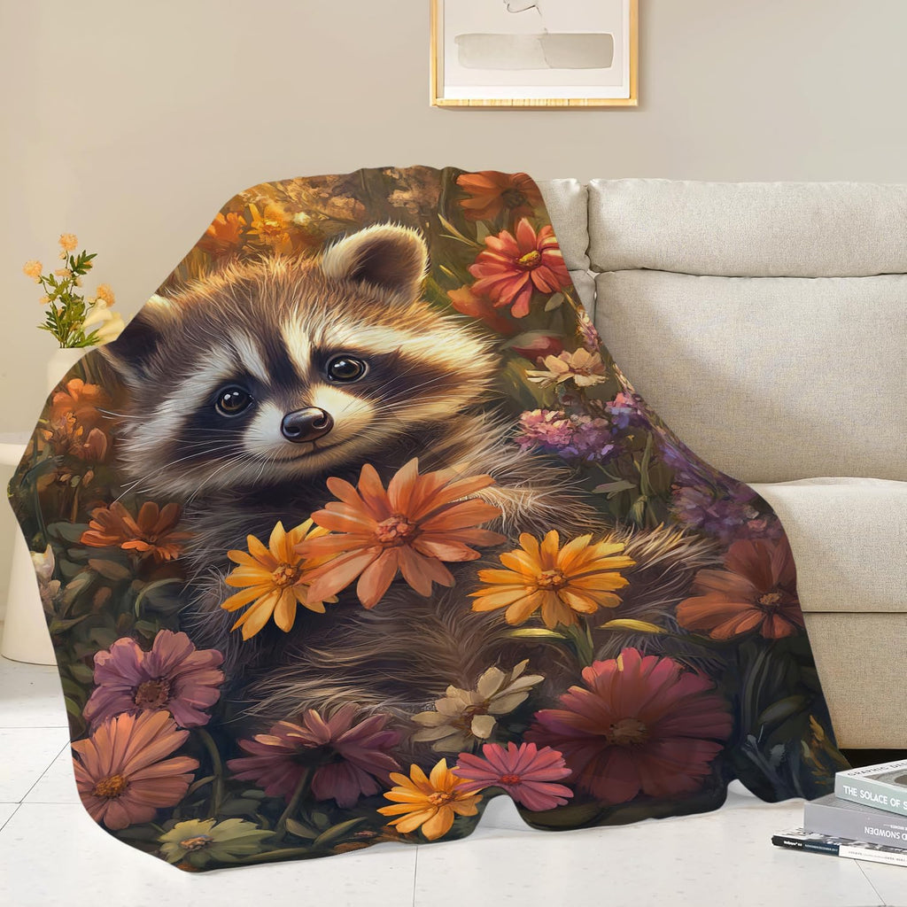 Raccoon Blanket Cute Cartoon Raccoon Throw Blanket Gifts for Girls Women Kids Boys Adults Men Super Soft Cozy Plush Fluffy Fuzzy Fleece Blanket Home Decor 50''X60''