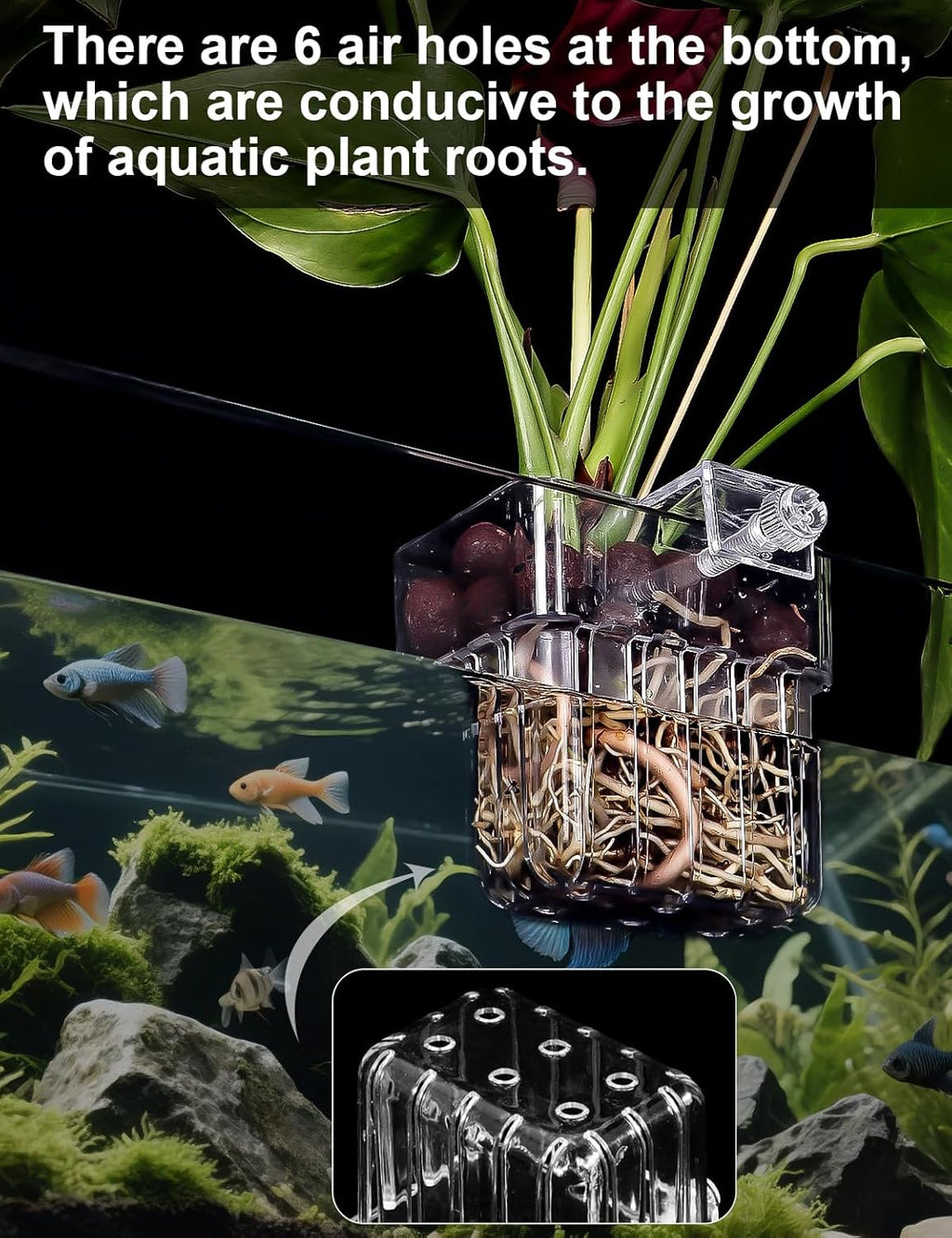 2 Pack Clear Aquarium Plant Holder Top Hanging Fish Tank Plant Holders Fits up to 0.8in Tank Edges, Aquarium Décor