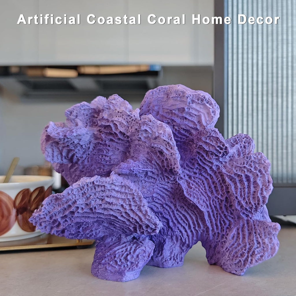 Artificial Sea Coral Statue, Coral Sculpture Resin Nautical Decor, Coastal Decorations for Home, Beach Themed Party Wedding Room Kitchen Table Shelf (Gradient Purple)