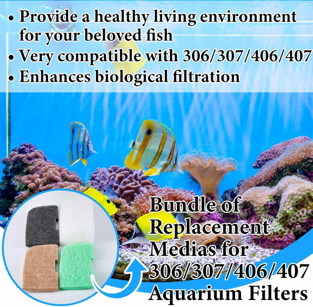 56 Pcs Aquarium Filter Media Compatible with Fluval 306/307/406/407, 36 Ammonia Phosphate & Nitrite Remover Pads, 6 Activated Carbon, 12 Quick-Clear Polishing Pads, 2 Silicone Lubricant