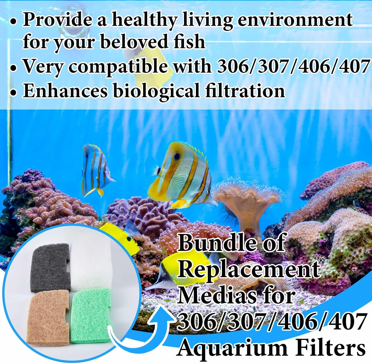 56 Pcs Aquarium Filter Media Compatible with Fluval 306/307/406/407, 36 Ammonia Phosphate & Nitrite Remover Pads, 6 Activated Carbon, 12 Quick-Clear Polishing Pads, 2 Silicone Lubricant