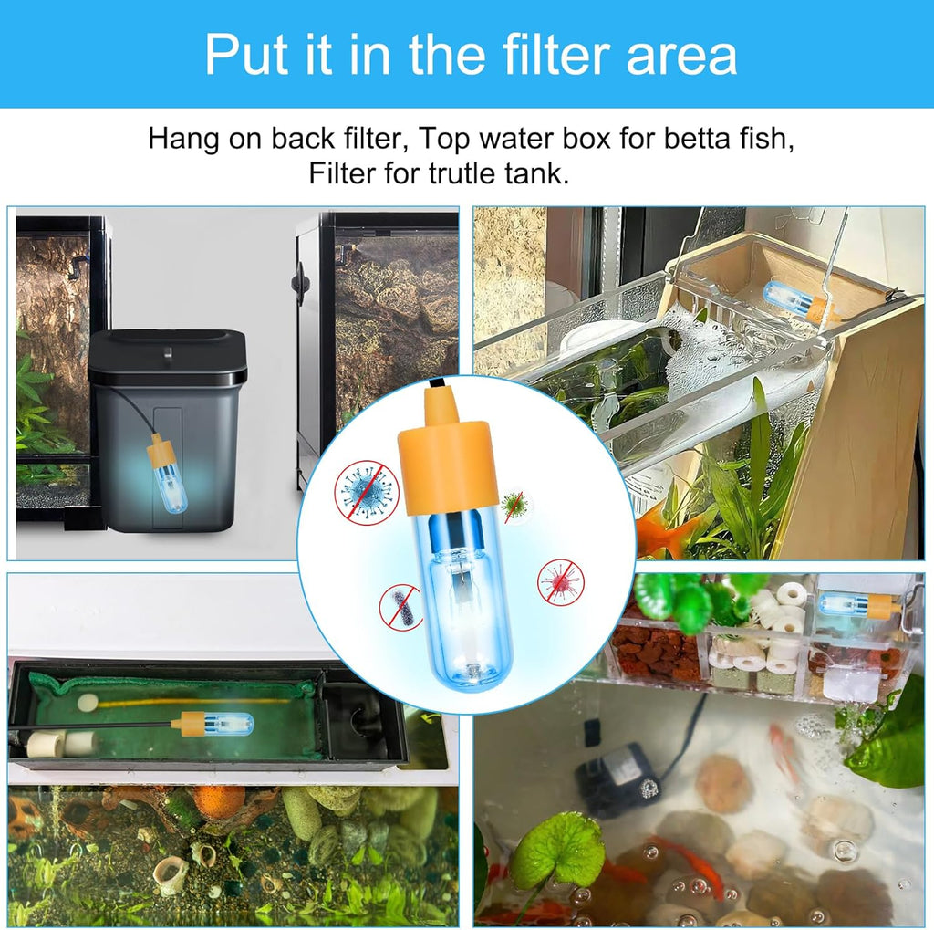 Aquarium Clean Light，3W Mini Submersible Light with UV Test Card,Double Tube Aquarium Water Clean Green Clear Waterproof Clean Lamp for Pond,Swimming Pool