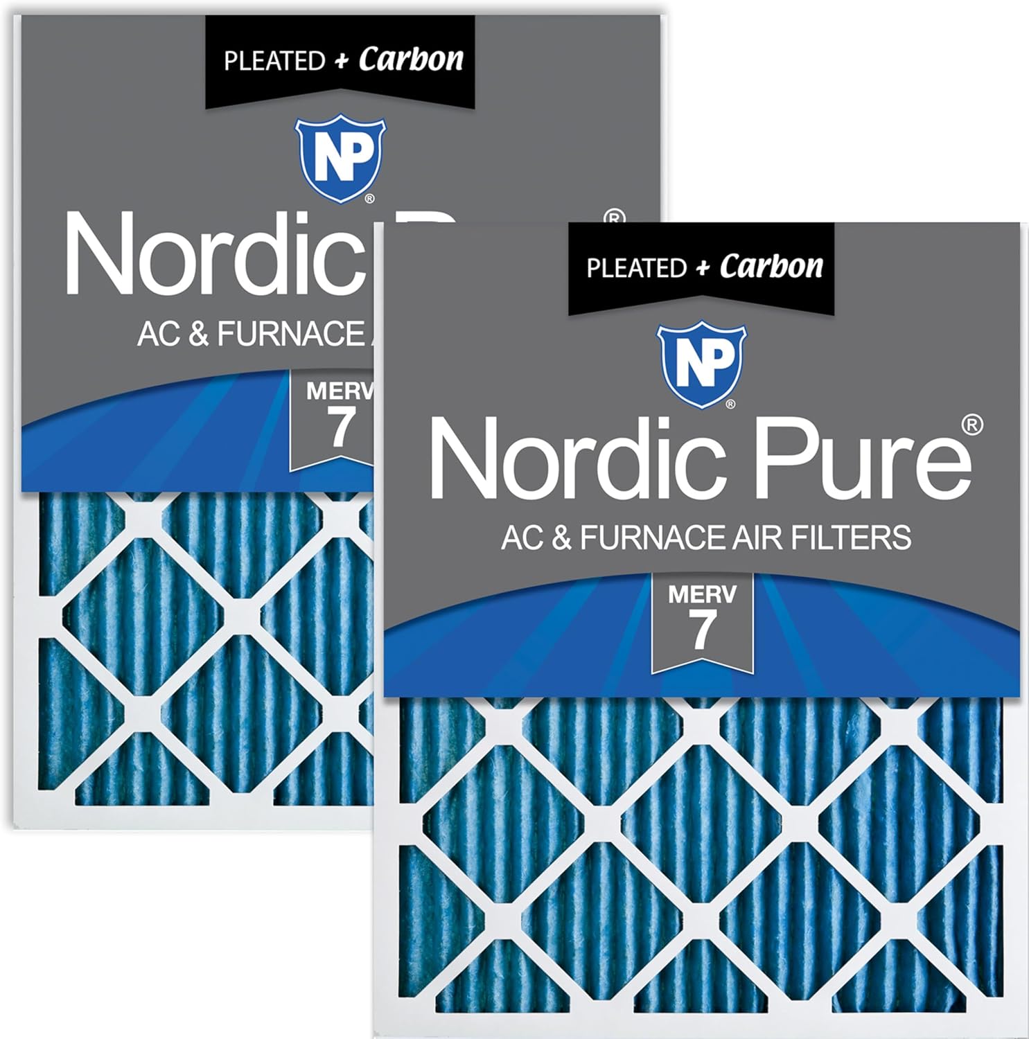 Nordic Pure 20x25x1 (19 1/2 x 24 1/2 x 3/4) Pleated Air Filters MERV 7 Plus Carbon 2 Pack