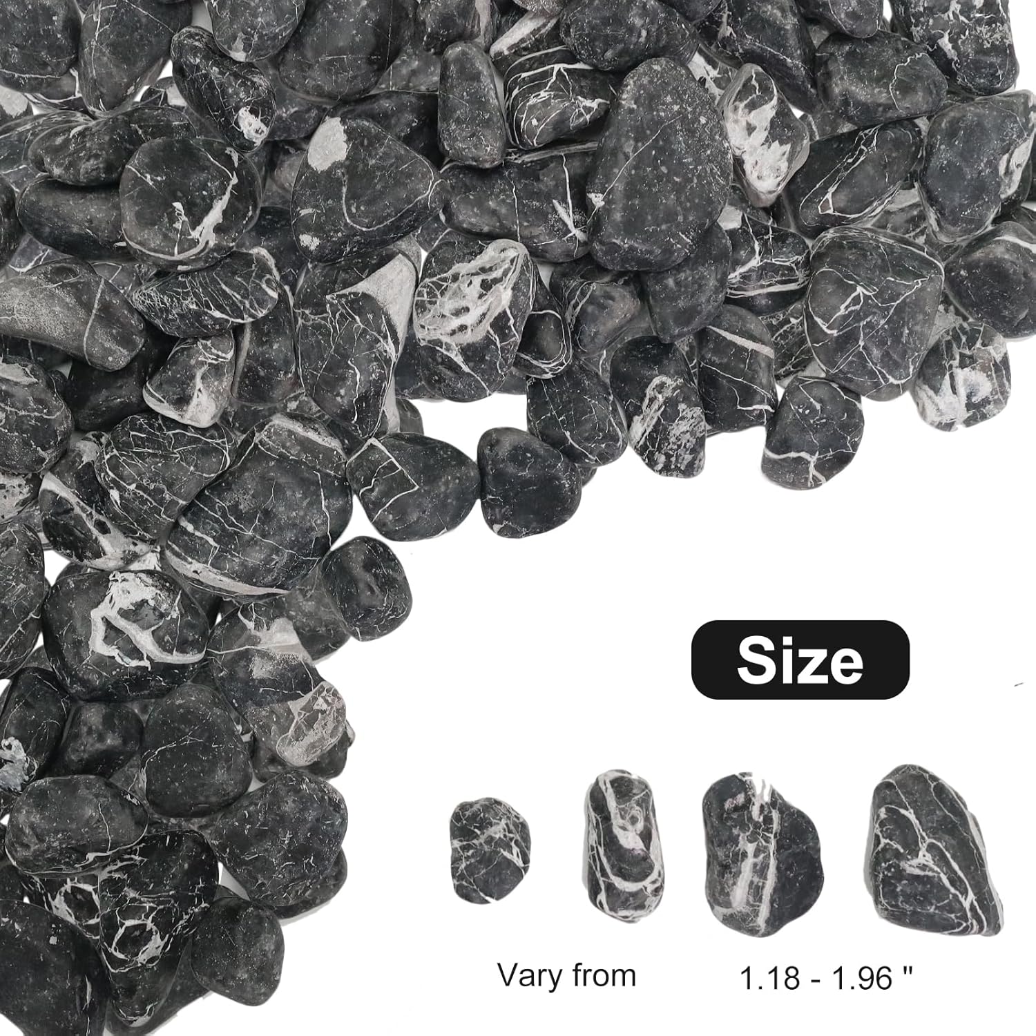Black and White Striped Polished River Rocks for Landscaping-Polished Pebbles for Plants-Garden Decorative Stones-1-2 Large Plant Rocks,Ideal for Aquarium, Home Decor-10lb