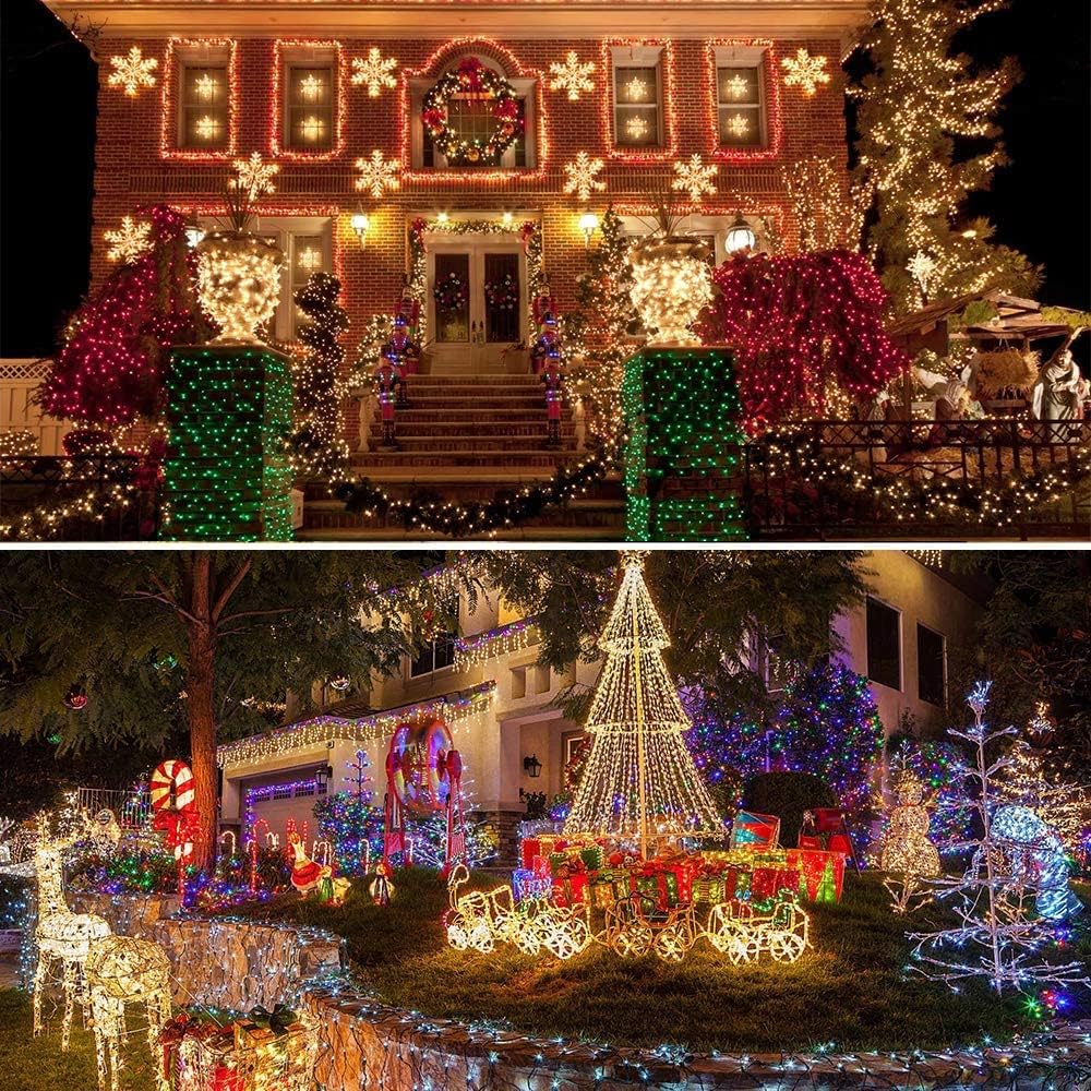 AmyHomie Multicolor Christmas Lights Outdoor, 300LED Lights with 8 Lighting Modes, End to End Connectable Fairy String Lights for Indoor Outdoor Christmas Decoration