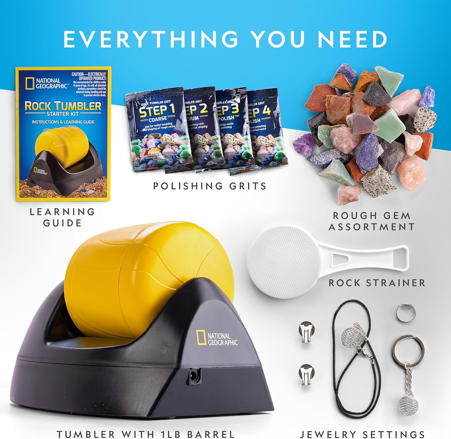 National Geographic Starter Rock Tumbler Kit - Durable Leak-Proof Rock Polisher for Kids - Complete Rock Tumbling Kit - Geology Hobby Science Kit, Rocks & Crystals for Kids (Amazon Exclusive)