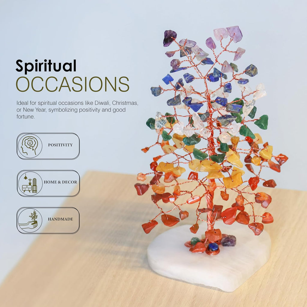 Crocon Crystals Heart Base Tree 7 Chakra Healing Stones Reiki Crystals Tree Life Spiritual Meditation Energy Home Room Office Desk Decor Pink Gifts for Women Men & Mom Birthday Present
