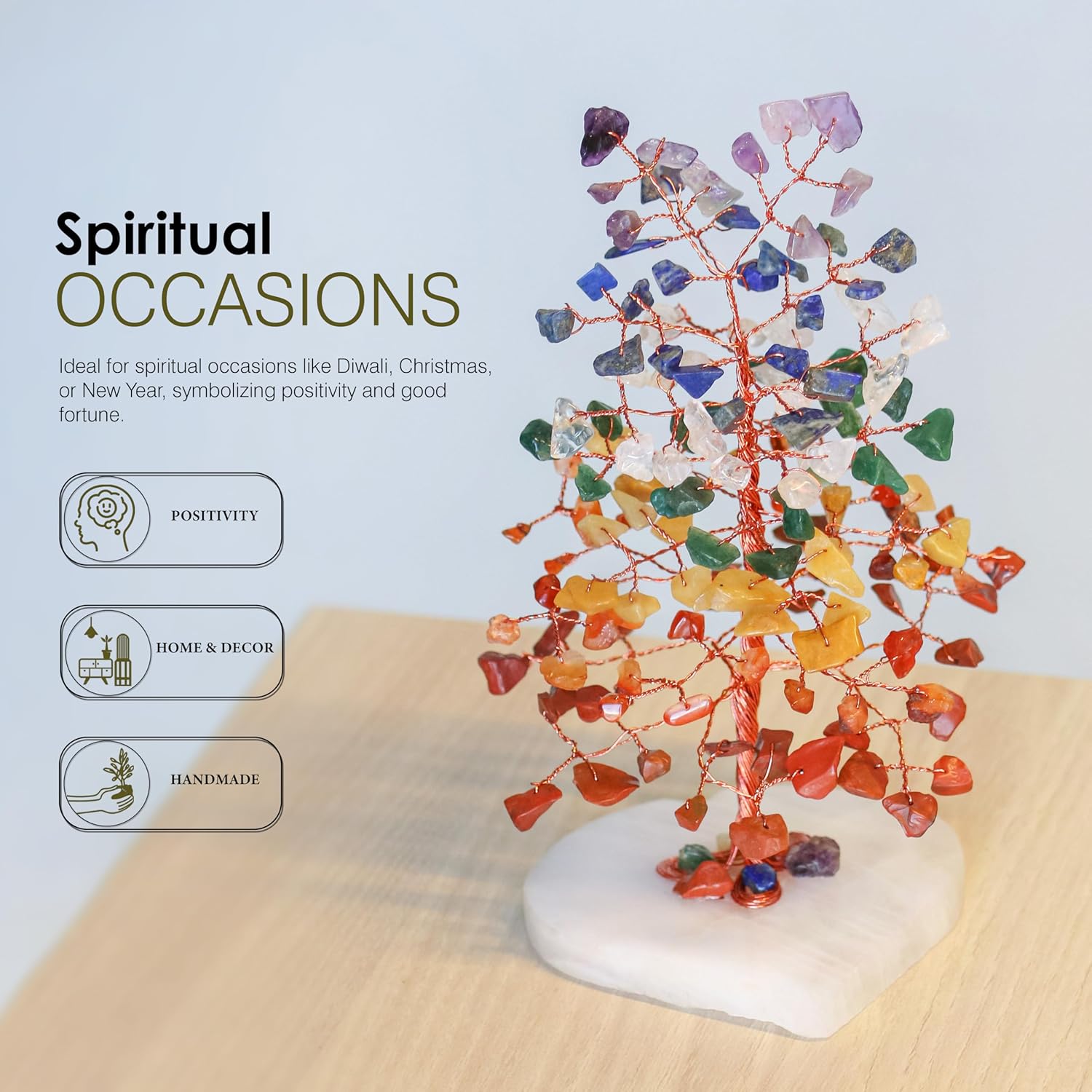 Crocon Crystals Heart Base Tree 7 Chakra Healing Stones Reiki Crystals Tree Life Spiritual Meditation Energy Home Room Office Desk Decor Pink Gifts for Women Men & Mom Birthday Present