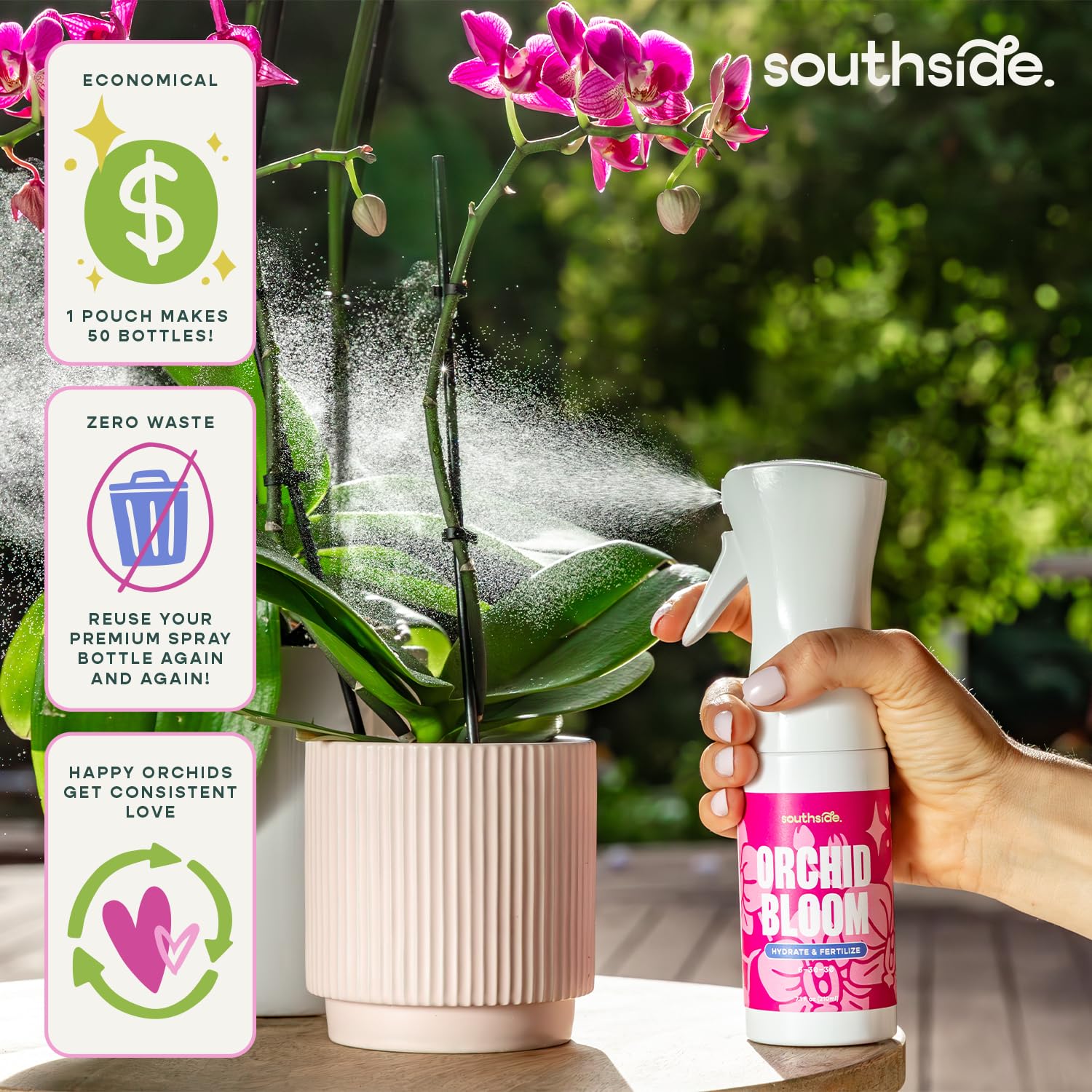 Southside Orchid Bloom Fertilizer - 50 Concentrated Refills (Spray Bottle not Included) - Hydrate & Fertilize (1-3-2 NPK) - Economical Plant Food for Orchids