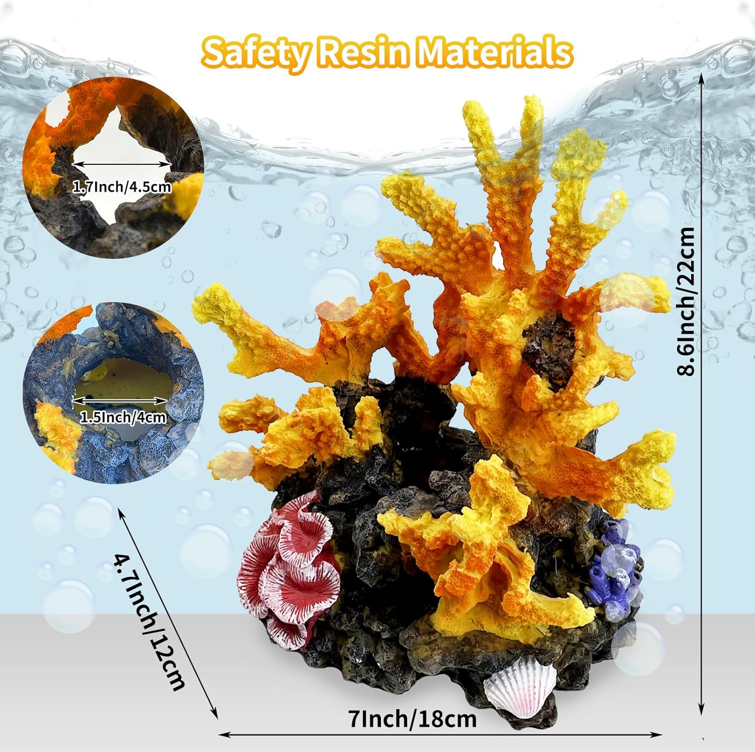 PINVNBY Aquarium Coral Reef Decor, Artificial Aquarium Coral Ornament Fish Cave Hideout Artificial Aquarium Plants Artificial Resin Fish Tank Accessories for Aquarium Landscaping (Yellow)