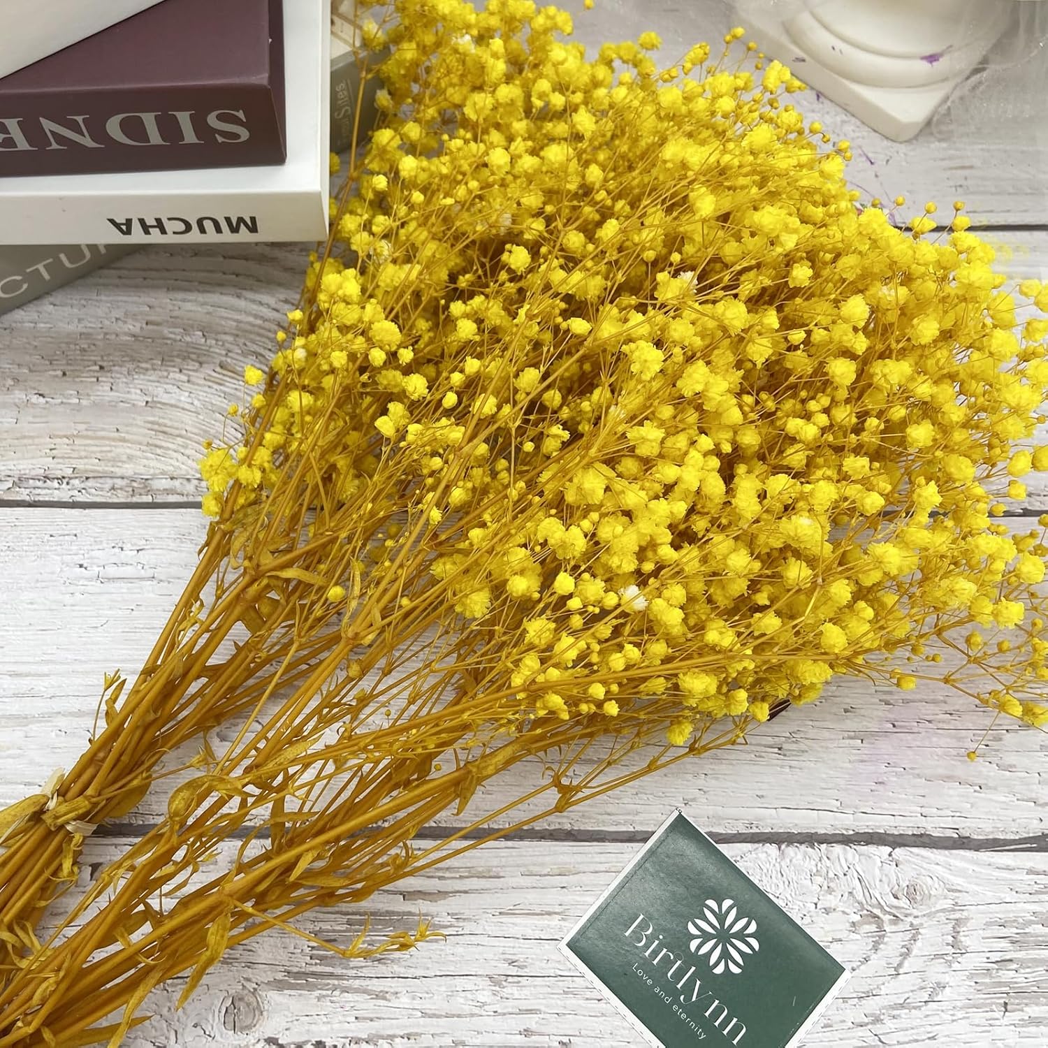 Preserved Baby's Breath, 100% Natrual Gypsophila Long Lasting Flowers for Vase Arrangements Home Decoration Photo Props Parties and Weddings, DIY Décor-Yellow