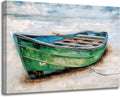 Coastal Boat Canvas Wall Art Cyan Color Nautical Boat on Beach Picture Rustic Beach Seaside Still Life Print Painting Artwork for Living Room Bedroom Bathroom Decor Framed