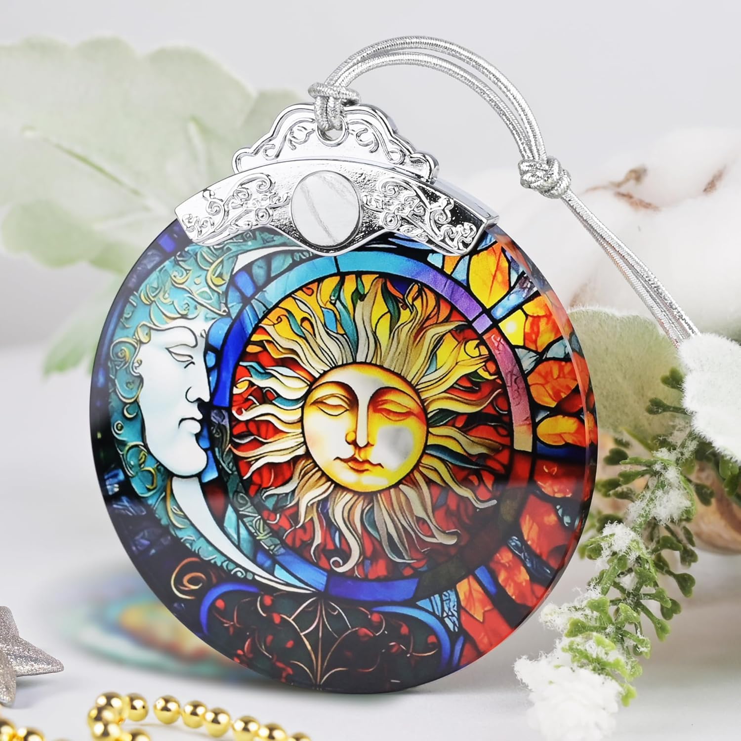 Christmas Ornament, 2025 Ornaments for Christmas Tree, Stained Glass Hanging Ornament, Holiday Ornaments, Unique Gift Idea - Gorgeous Sun and Moon