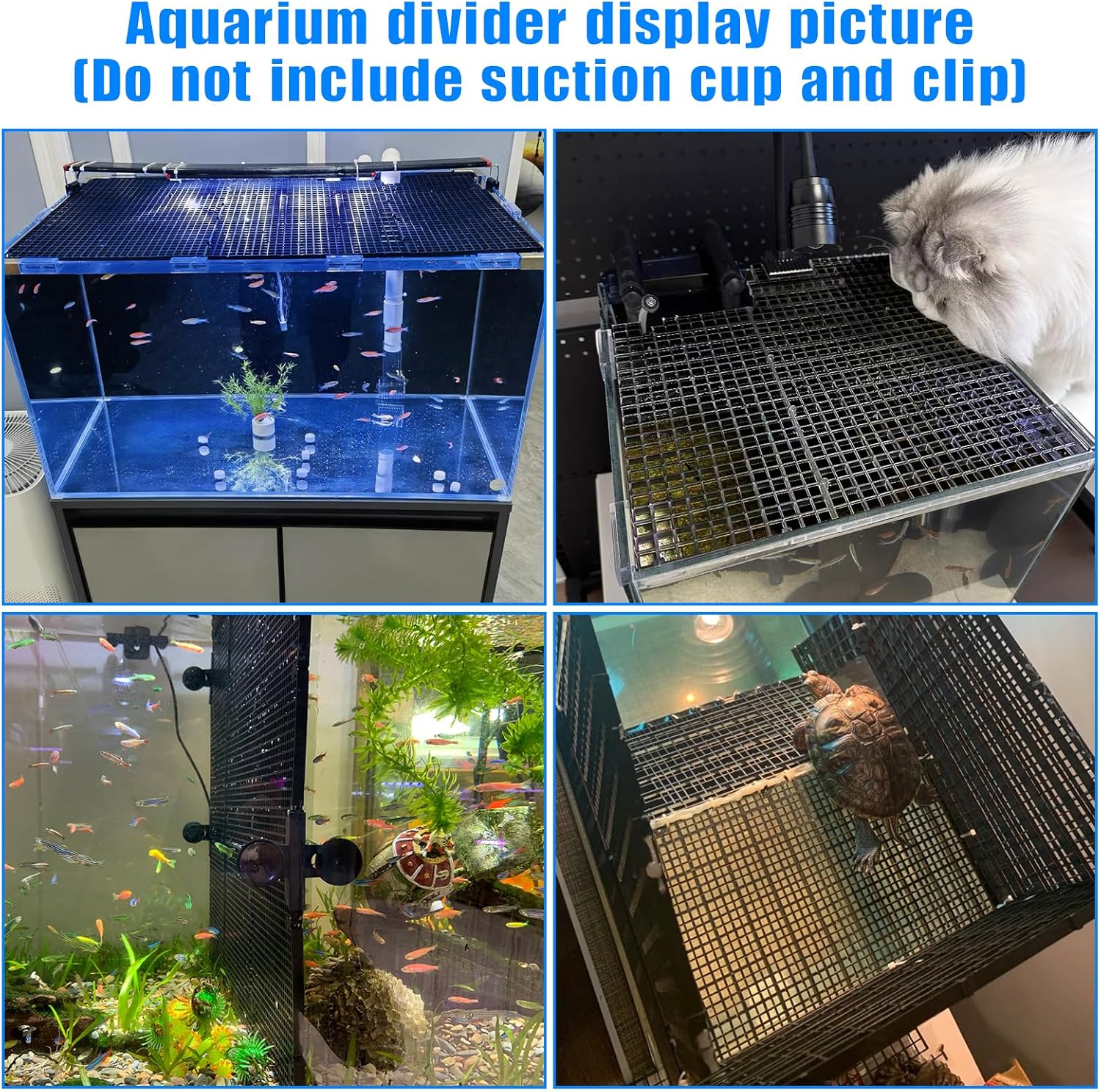 Adjustable Platic Grip Panel Aquarium Fish Tank Divider Filter Bottom DIY Plastic Grid Fish Tank Isolation Board Plastic Egg Crate Tray (Black, 4pcs 11.8X5.9 Inch with 0.15 Inch Hole)