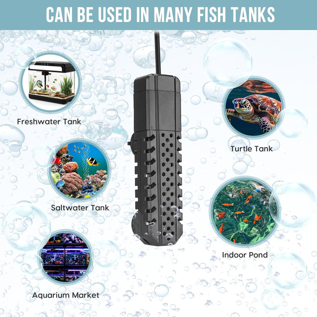 Aquarium Heater 100W, Fish Tank Heater with High-Temperature Protection and Turtle Tank Heater with Automatic Power-Off When Leaving Seawater or Freshwater.