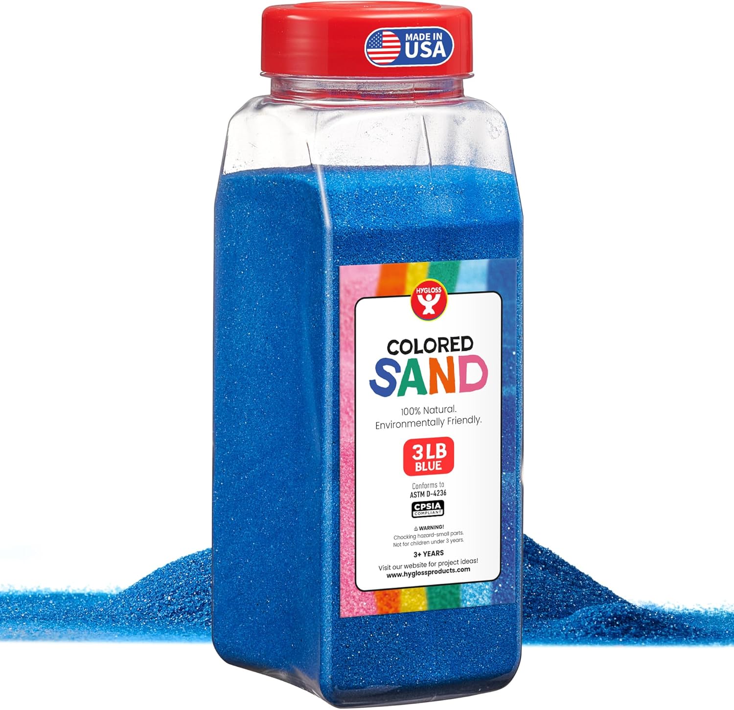 Hygloss Colored Sand for Crafts – 3 lb Bottle, Blue – Vibrant Colorful Fine Sensory Play Sand Art Kits for Kids – Classroom Activities for Children 3 4 5 6 7 8 9 10 11 12 – Safe for Ages 3+