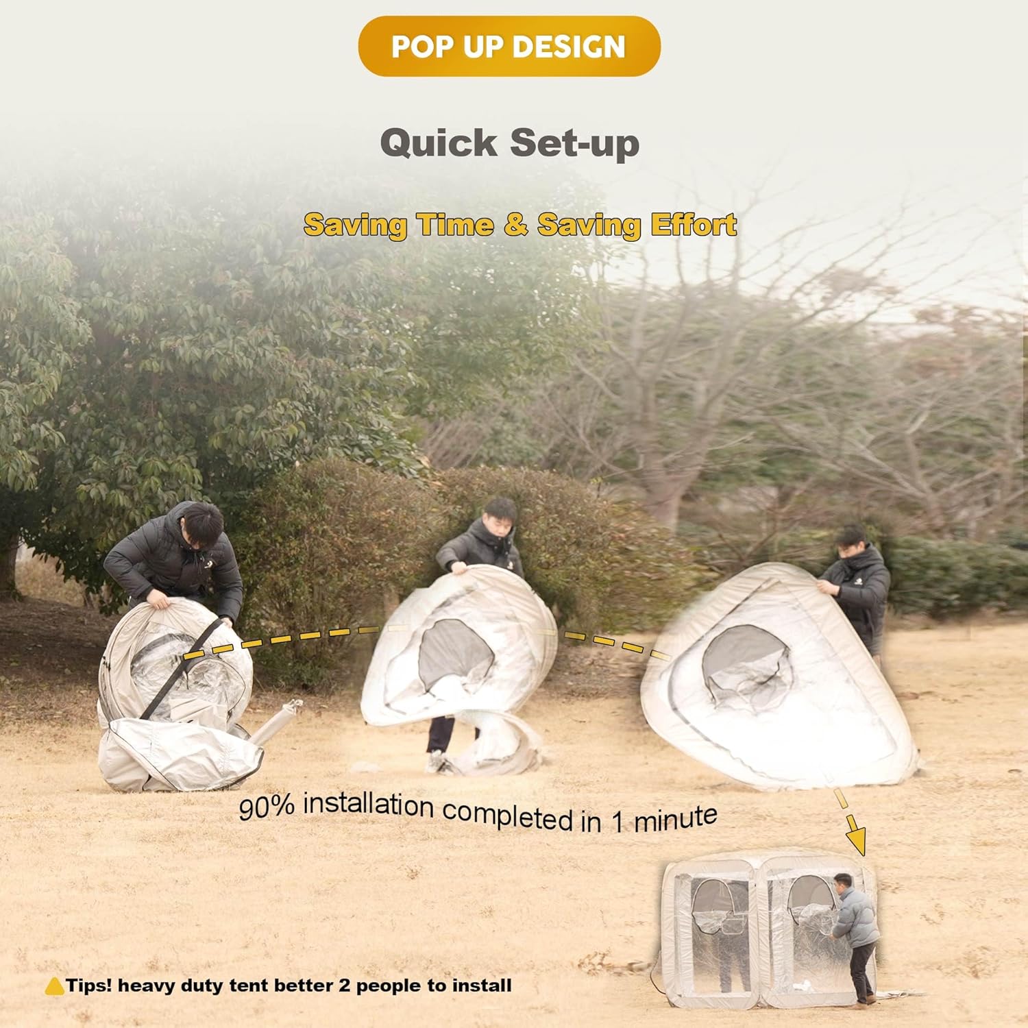 Porayhut Pop up Bubble Tent Screen House 10’X10’Large Camping Sun Shelter,Weather and Cold Proof Pod with Detachable Sunshade Cloth,Waterproof Floor,2 Zipper Doors & 4 Mesh Breathable Windows