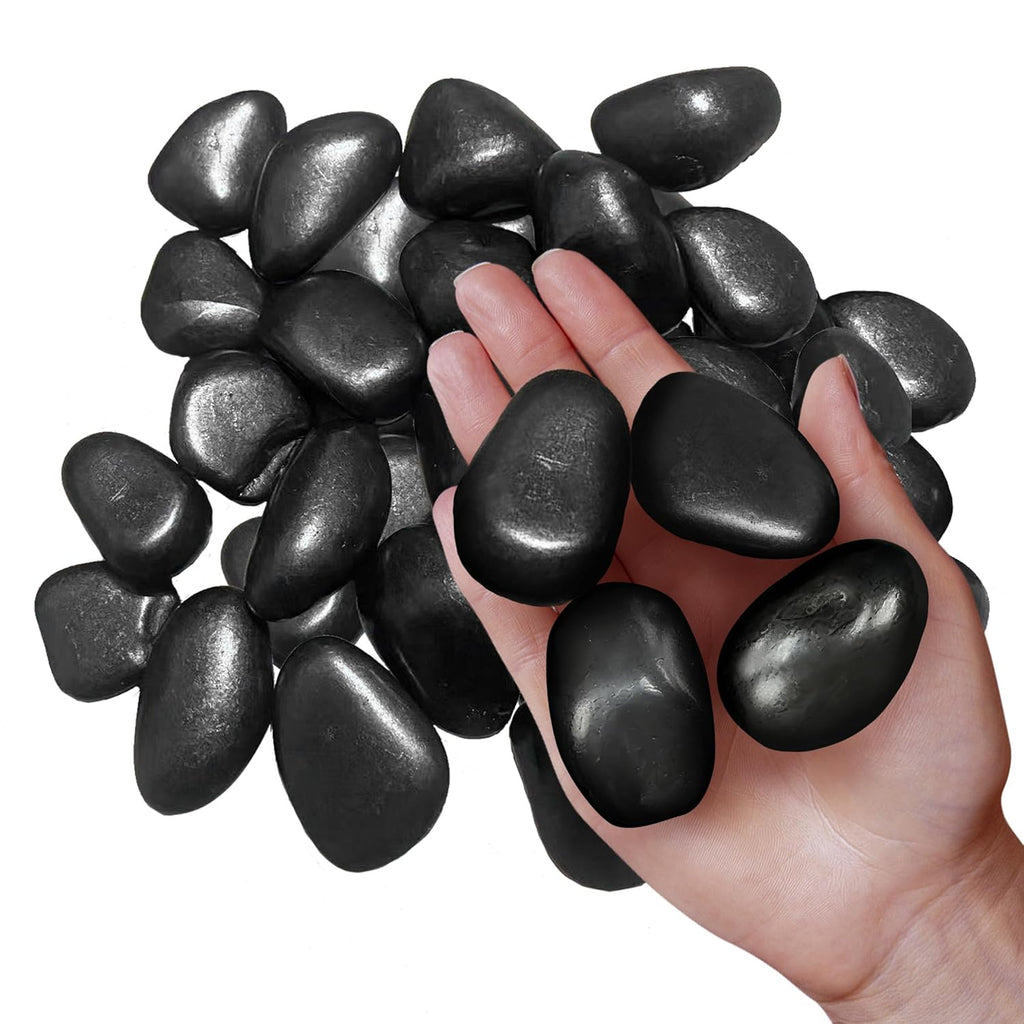 40LB Natural Black River Rocks, 2-3 Inch Polished Pebbles - Decorative Stones for Landscaping, Garden, Aquarium, Vase Filler and Home Decor