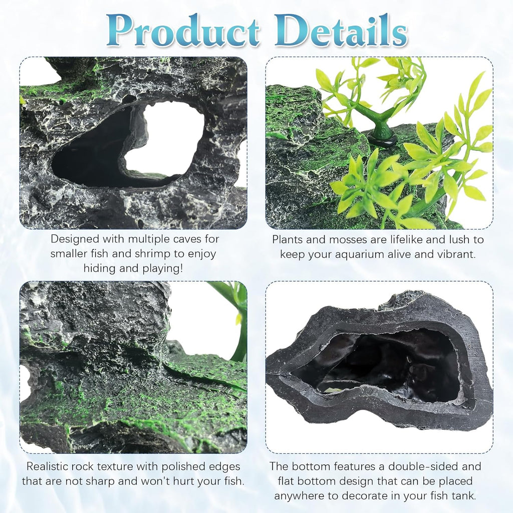 kathson Aquarium Mountain View Stone Resin Fish Tank Decorations Betta Hideout Caves Rockery Landscape Tree Aquarium Decorations Rock Hiding Cave Decor for Small Fish Shrimp Play Ornament