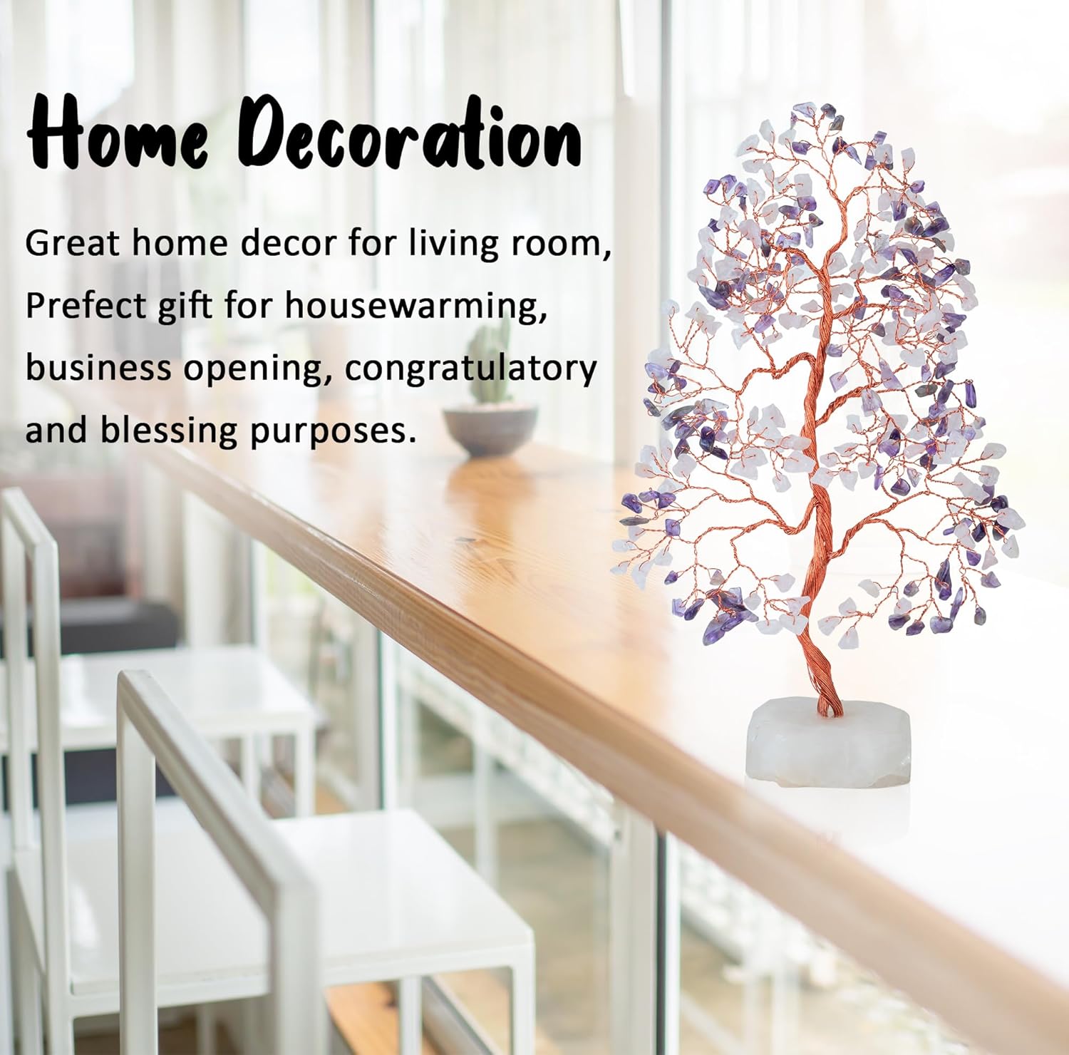 Amethyst & Rose Quartz Crystal Tree Gemstone Tree of Life Quartz Base Chakra Bonsai Tree for Room, Office Decor Spiritual Meditation Birthday Gift for Women Mom her Sister Housewarming Gifts Home