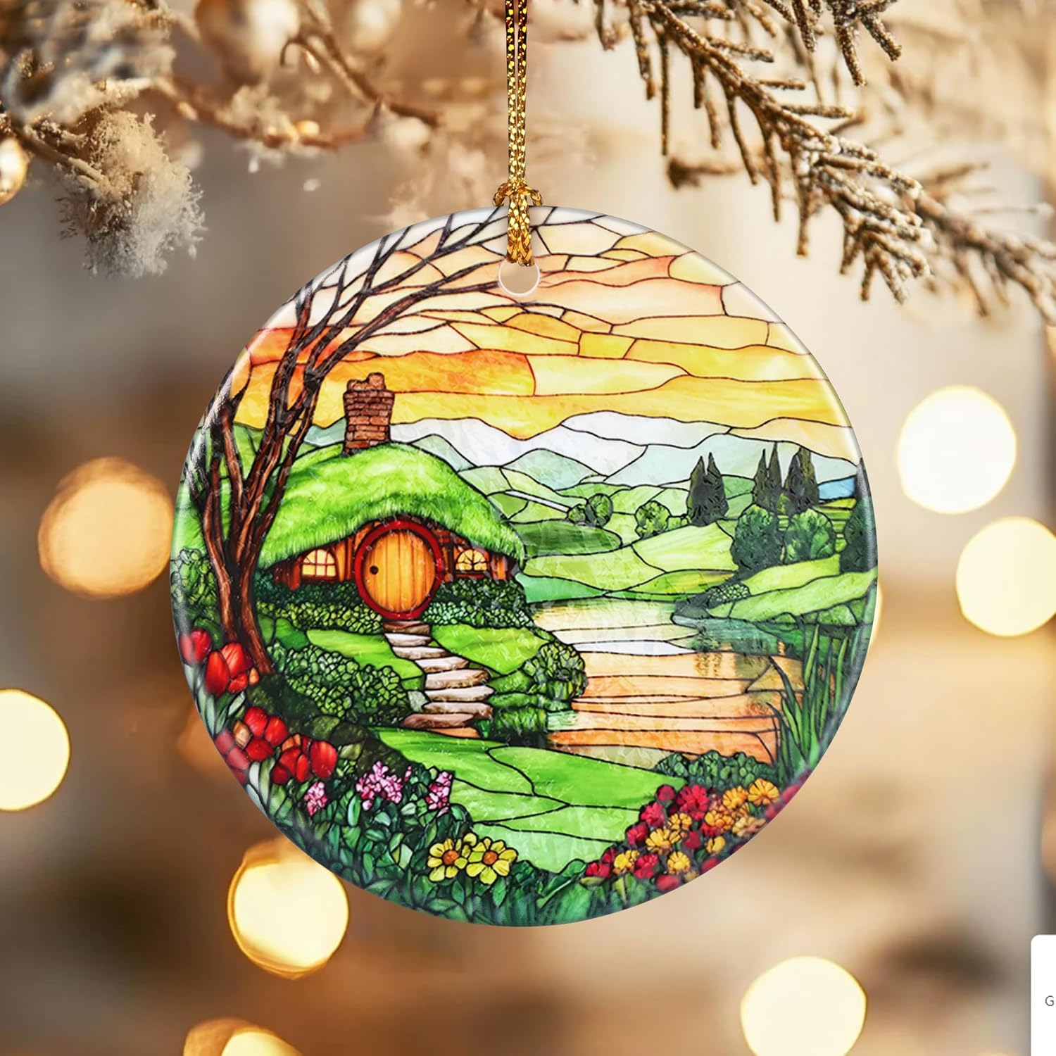 Christmas Ornaments, Dodosky 2.8in Ceramic The Shire Ornament, Xmas Decor, Christmas Tree Ornaments, Xmas Decorations for Tree, Holiday Ornament, Hobbit House Decor, Gifts for Women, Nature Lovers